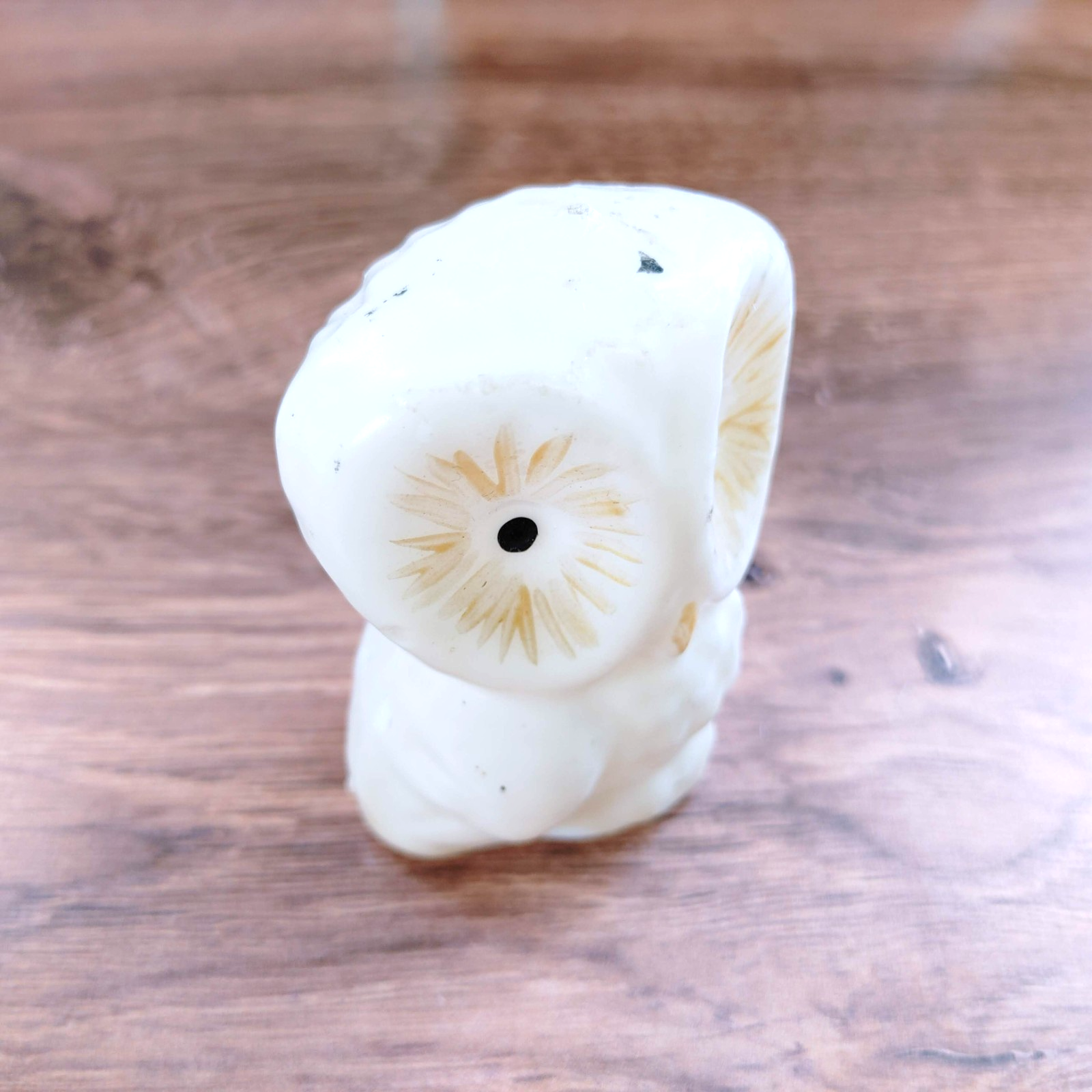 Vintage White Owl Candle Large Eyes Gold Accents 3"