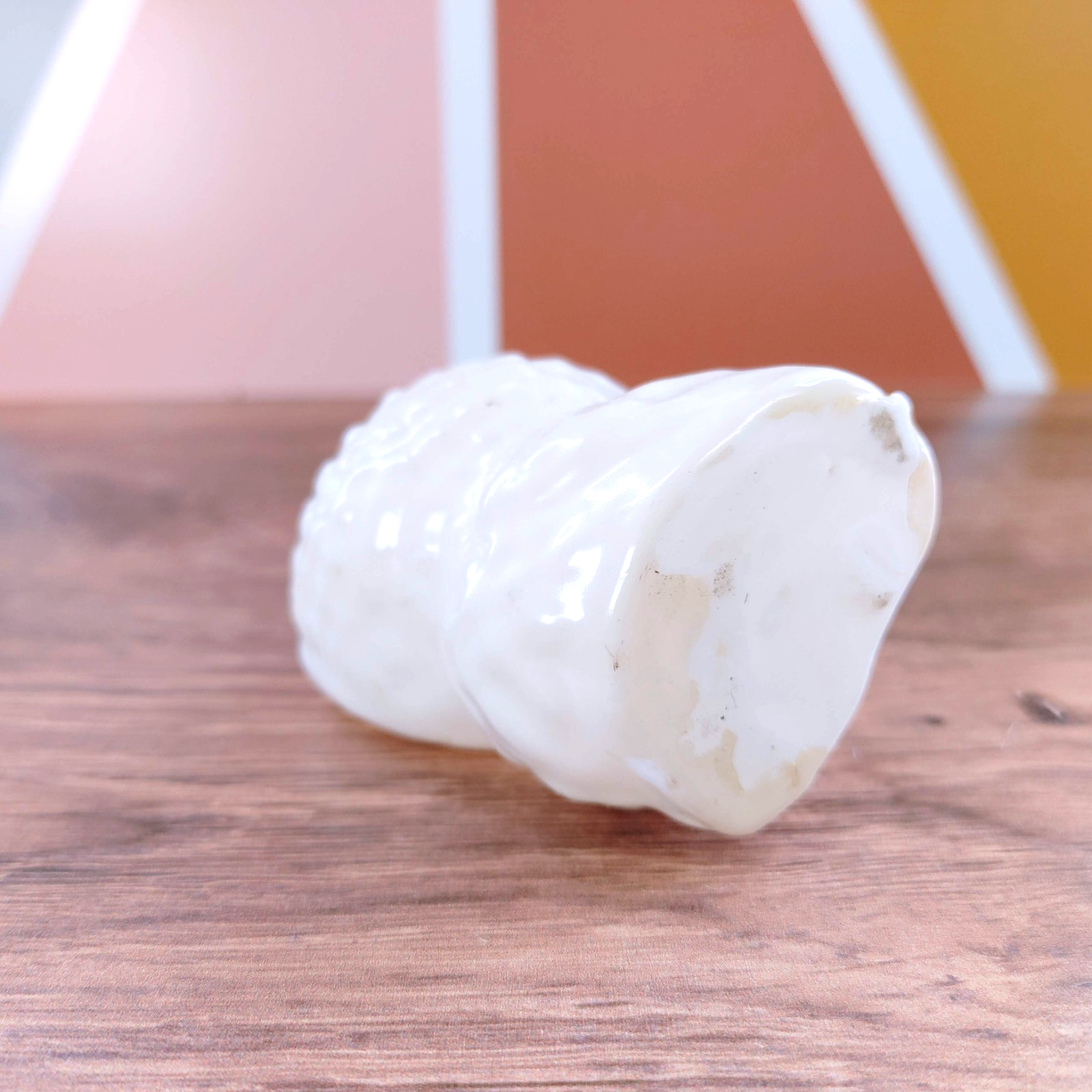 Vintage White Owl Candle Large Eyes Gold Accents 3"