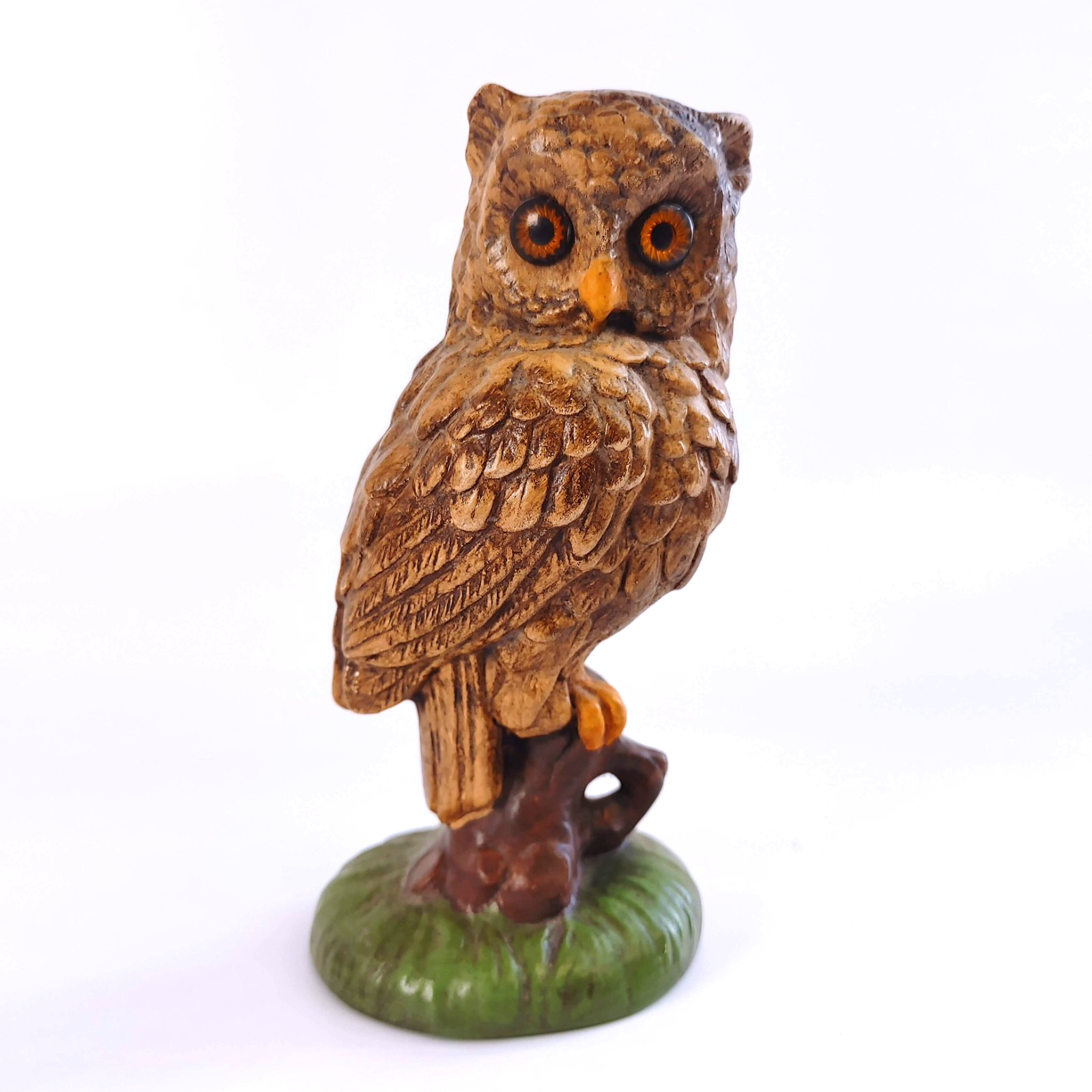 Vintage Owl Figurine 1970s Hand Painted Ceramic Woodland Kitsch