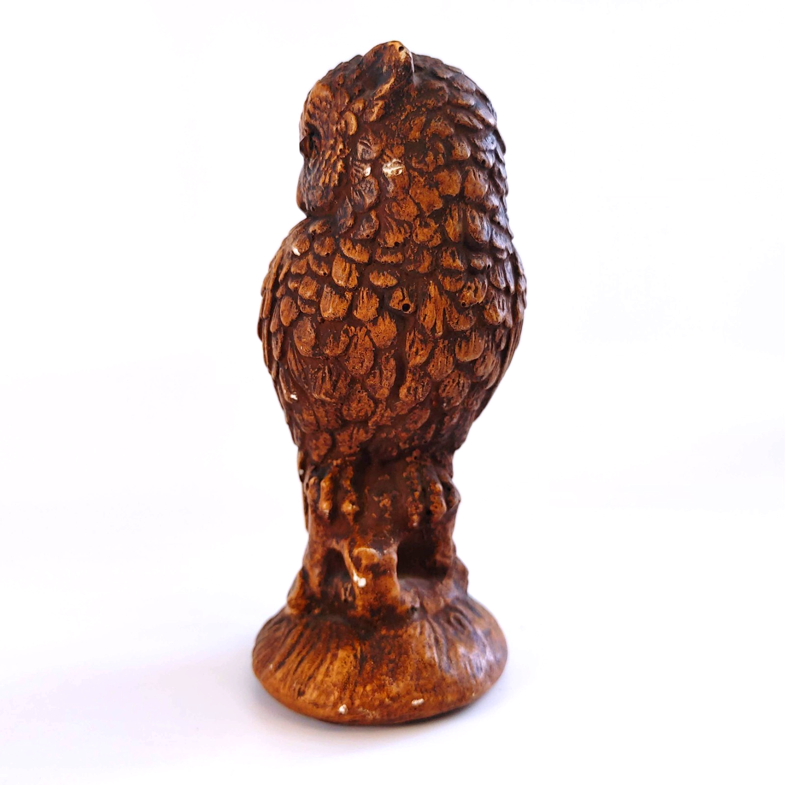 Vintage Ceramic Hand Painted Brown Owl Figurine 5 inches Gold Rhinestone Eyes