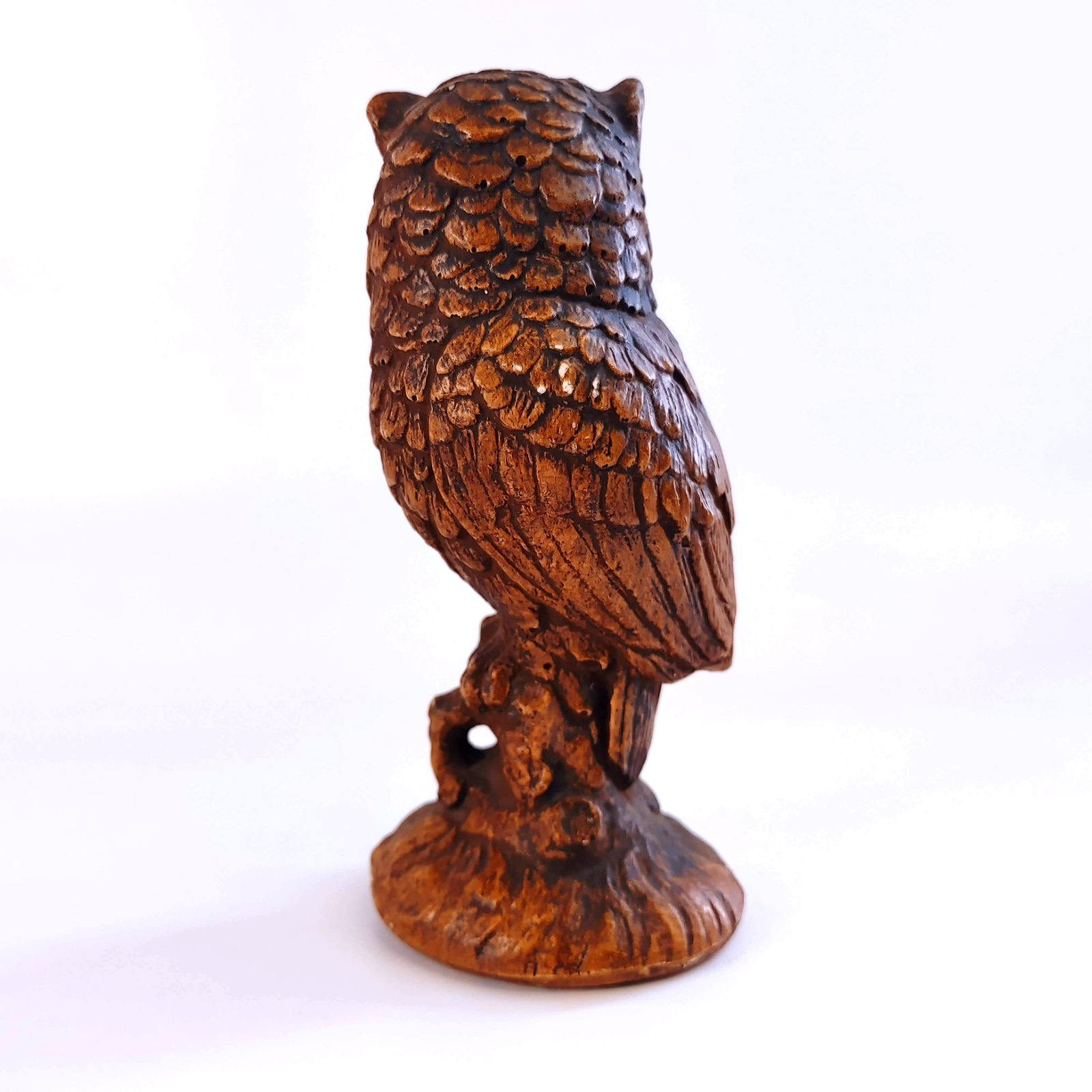 Vintage Ceramic Hand Painted Brown Owl Figurine 5 inches Gold Rhinestone Eyes