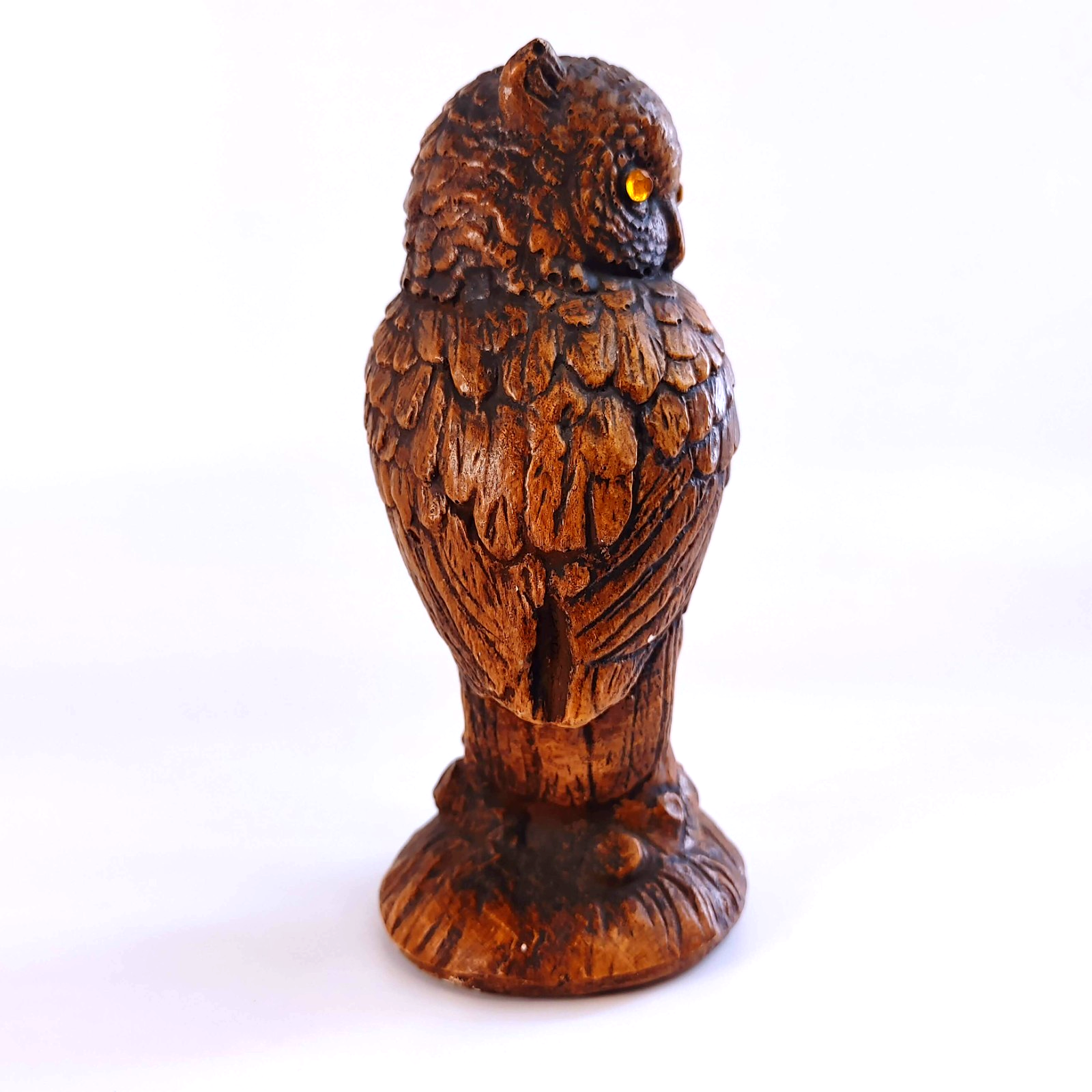 Vintage Ceramic Hand Painted Brown Owl Figurine 5 inches Gold Rhinestone Eyes