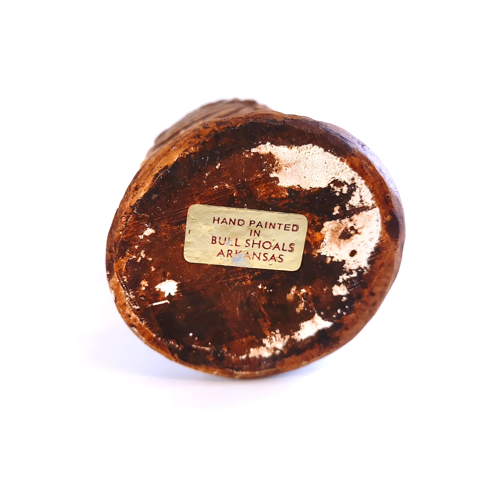 Vintage Ceramic Hand Painted Brown Owl Figurine 5 inches Gold Rhinestone Eyes