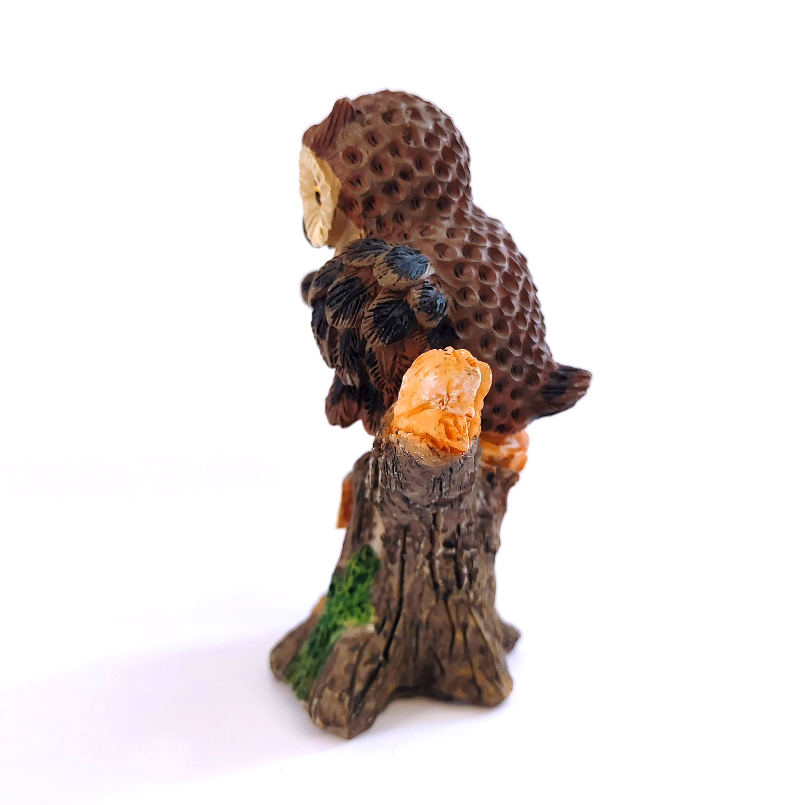 Vintage Owl and Owlet Sitting on Log Resin Figurine 1980s