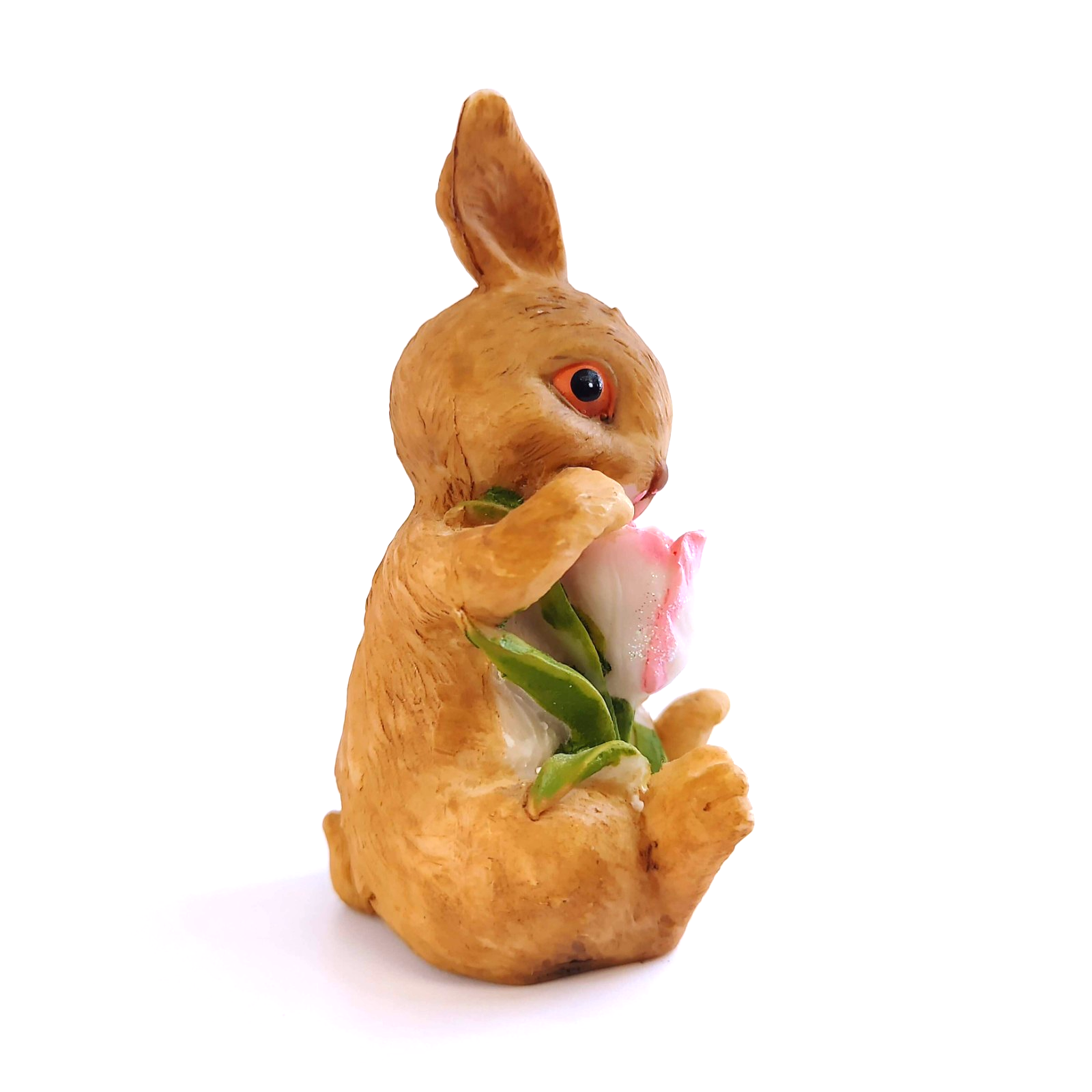 Vintage Small Resin Easter Rabbit with Flower Tulip 3.25 inches Spring Easter