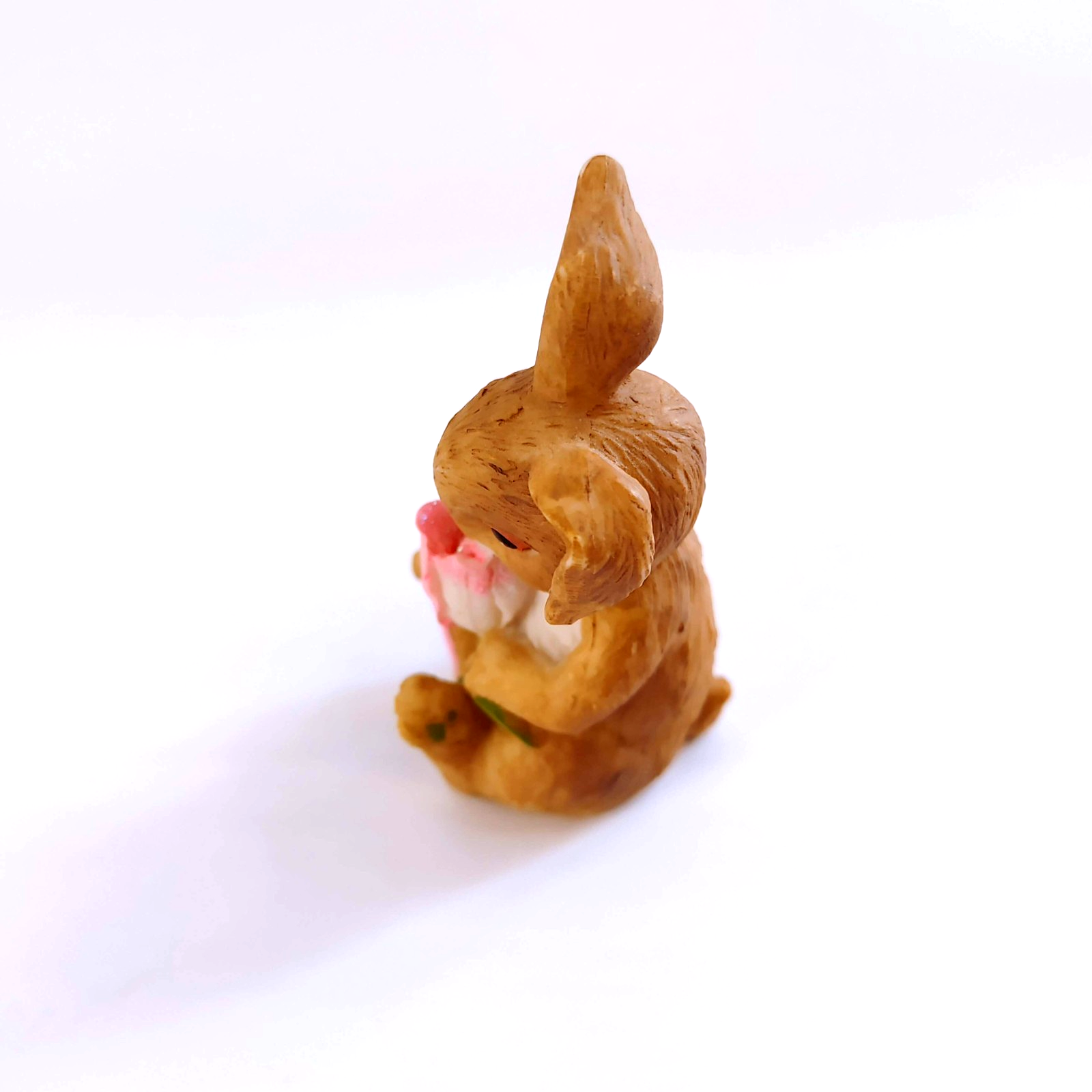 Vintage Small Resin Easter Rabbit with Flower Tulip 3.25 inches Spring Easter