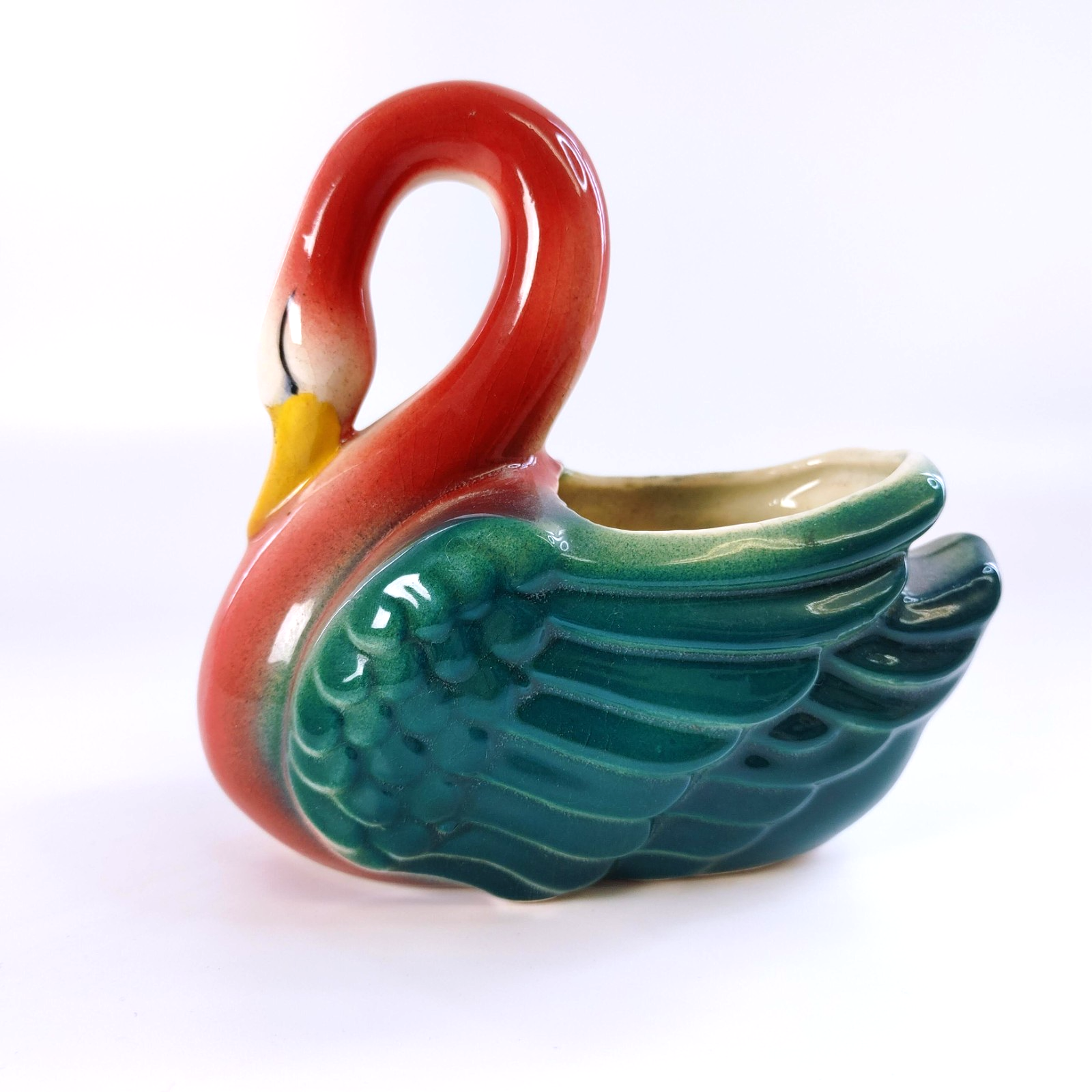 Vintage Shawnee Pottery Swan Planter Maroon Green