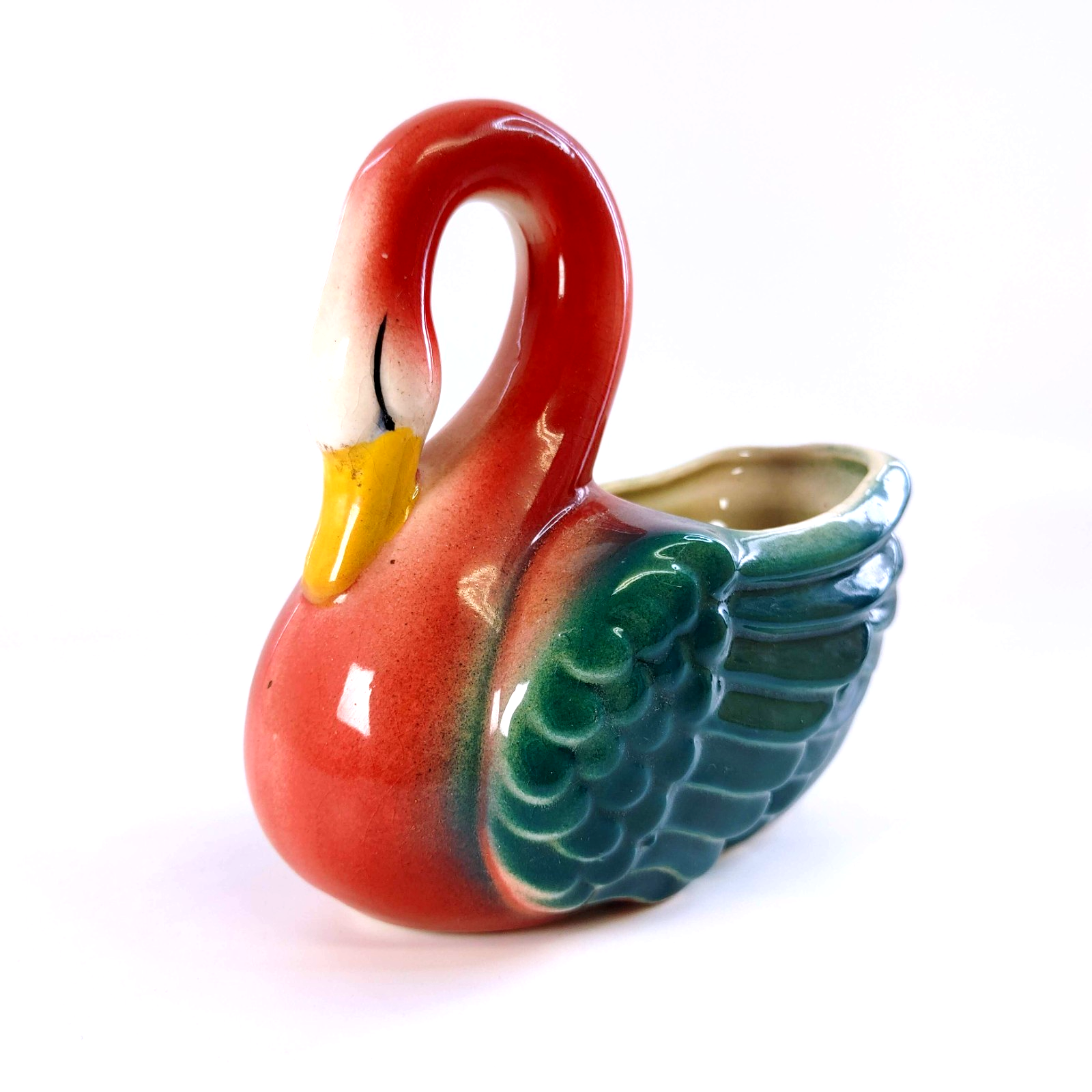 Vintage Shawnee Pottery Swan Planter Maroon Green
