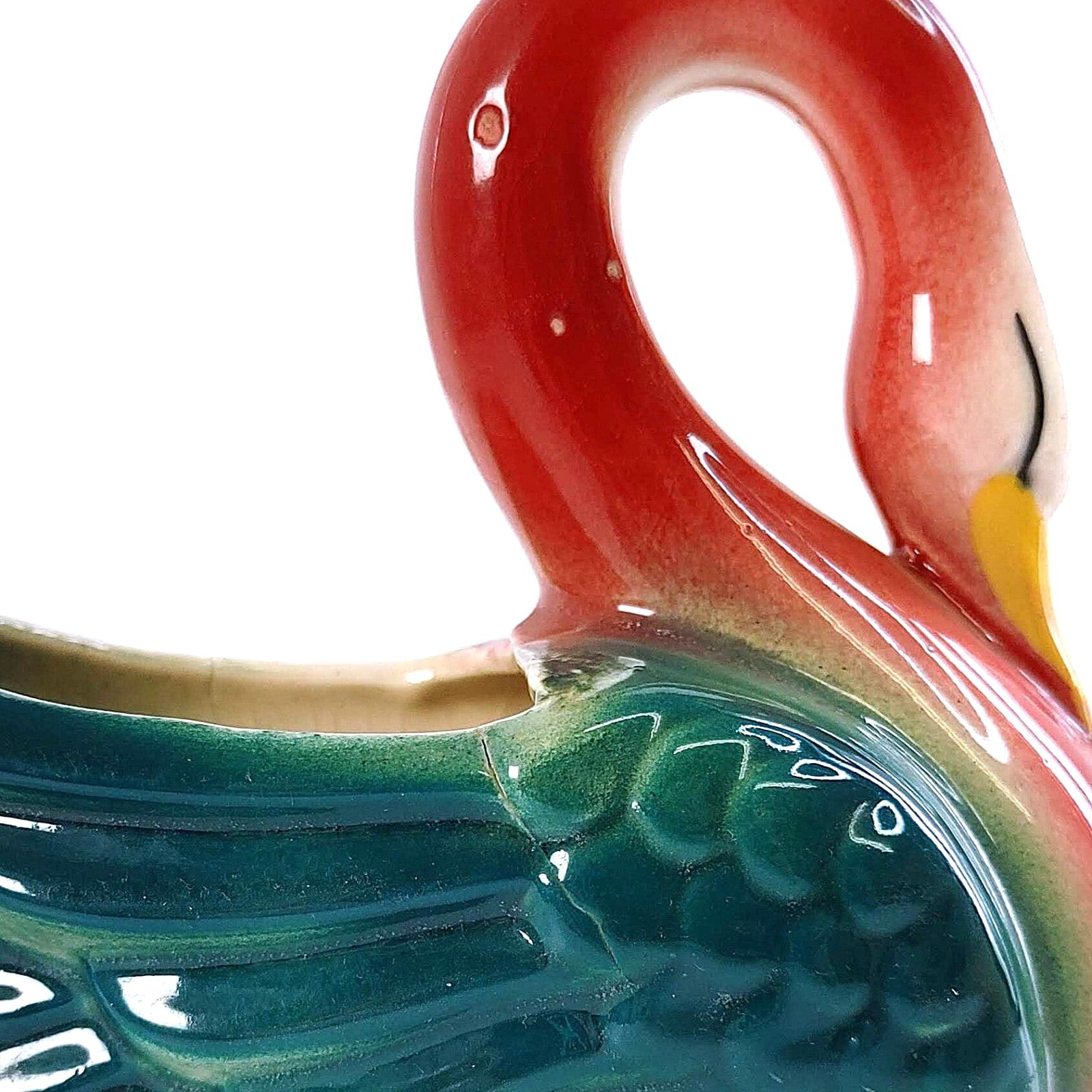 Vintage Shawnee Pottery Swan Planter Maroon Green