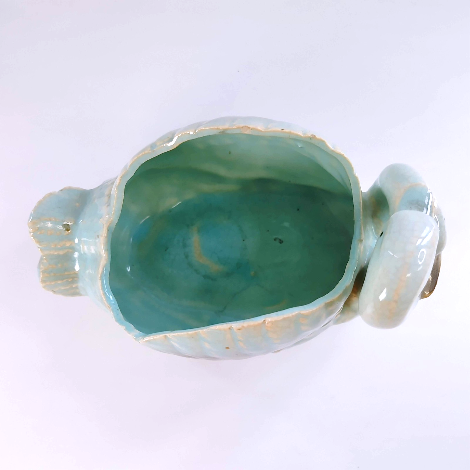 Vintage Entwined Dual Swan Planter Mid-Century Turquoise Aqua Gray Made in Japan