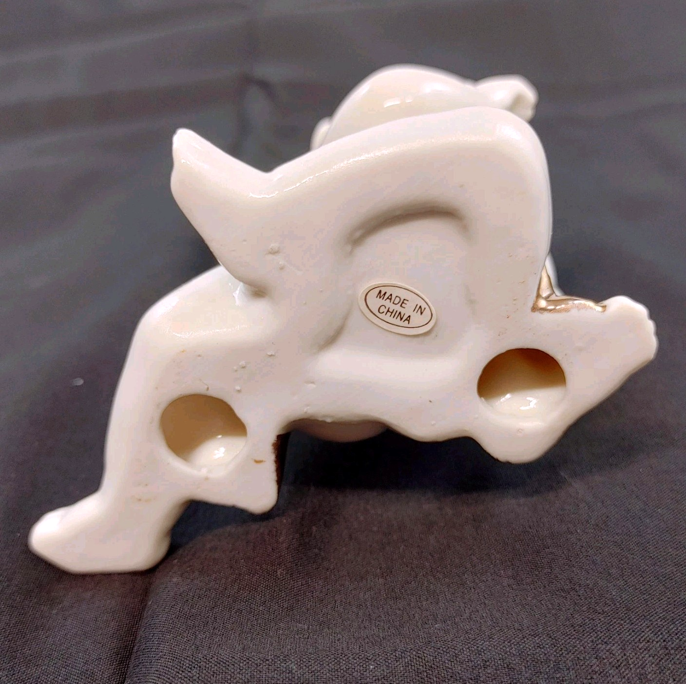 Vintage Porcelain Seated Cherub Angel Figurine High Gloss White Gold Sash 4"