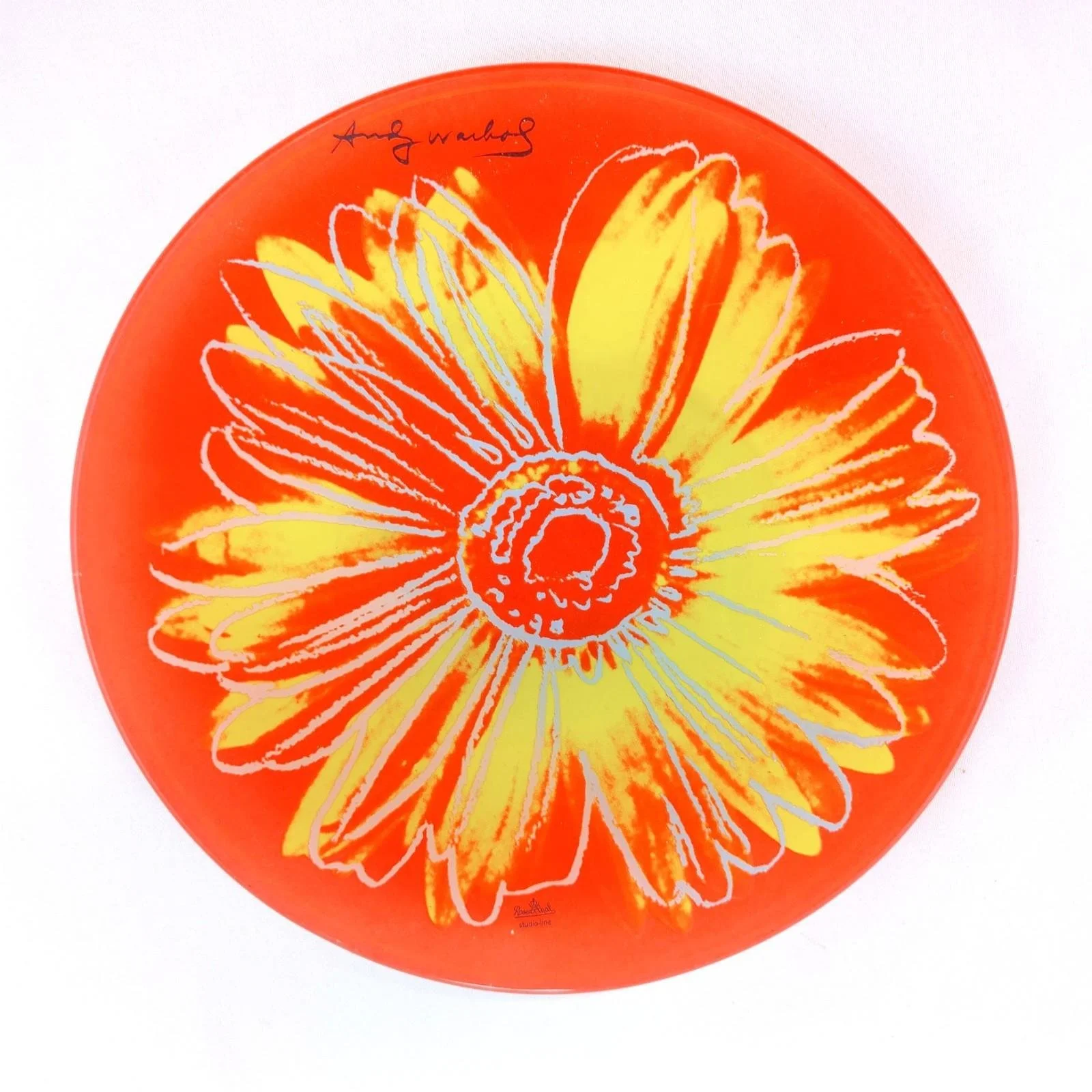 Rosenthal Studio Line Andy Warhol Red Yellow Daisy Glass Plate 7.5" Pop Art