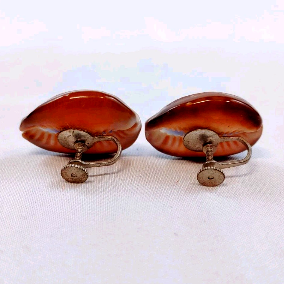 Vintage Shell Blue Rhinestone Screw Back Earrings Japan