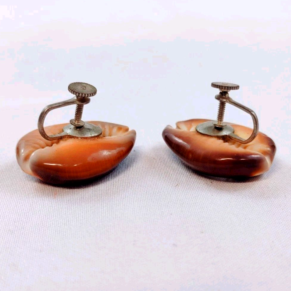 Vintage Shell Blue Rhinestone Screw Back Earrings Japan
