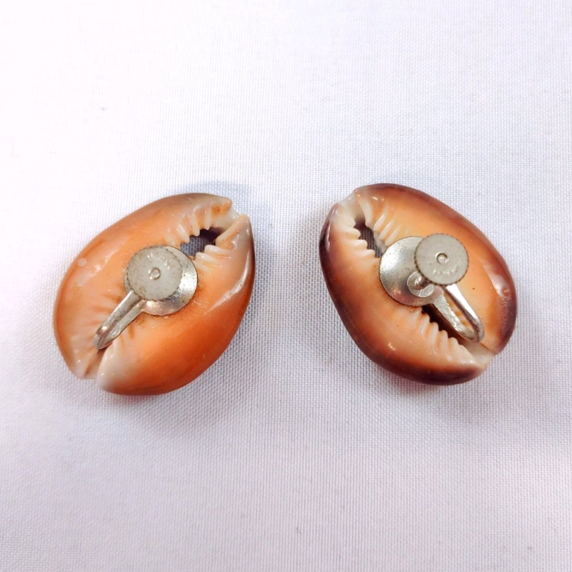 Vintage Shell Blue Rhinestone Screw Back Earrings Japan