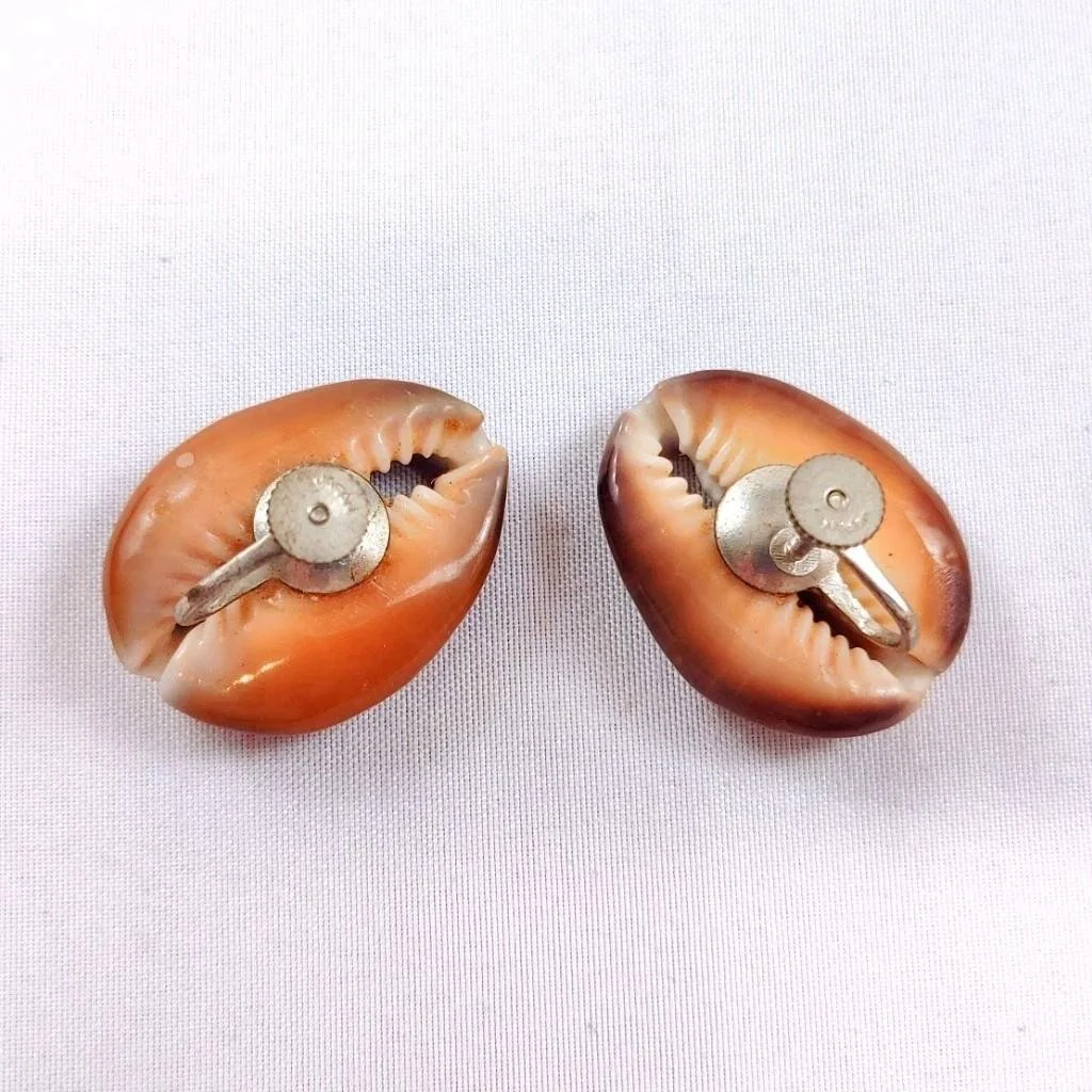 Vintage Shell Blue Rhinestone Screw Back Earrings Japan