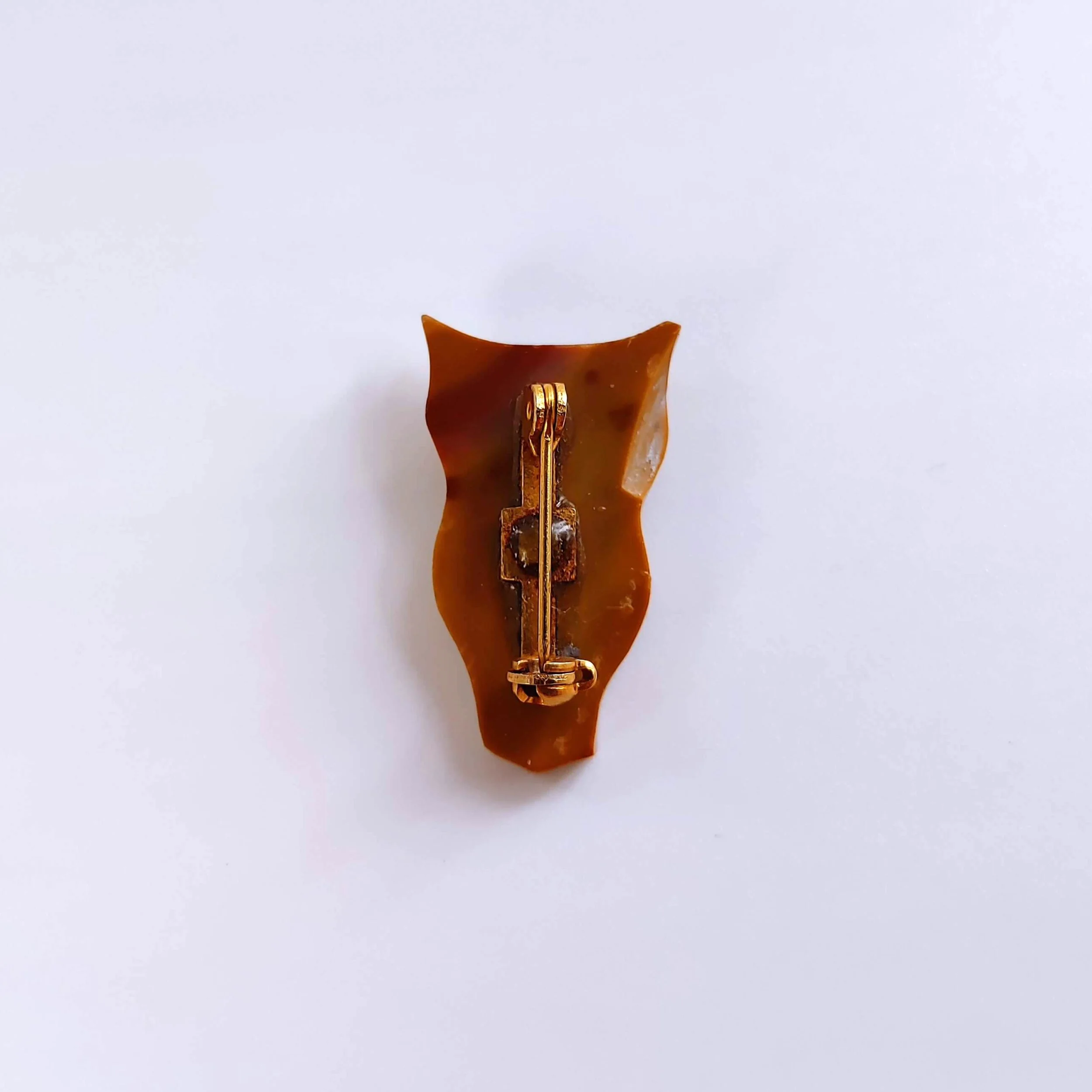 Vintage Owl Brooch Brown Gemstone Googly Eyes