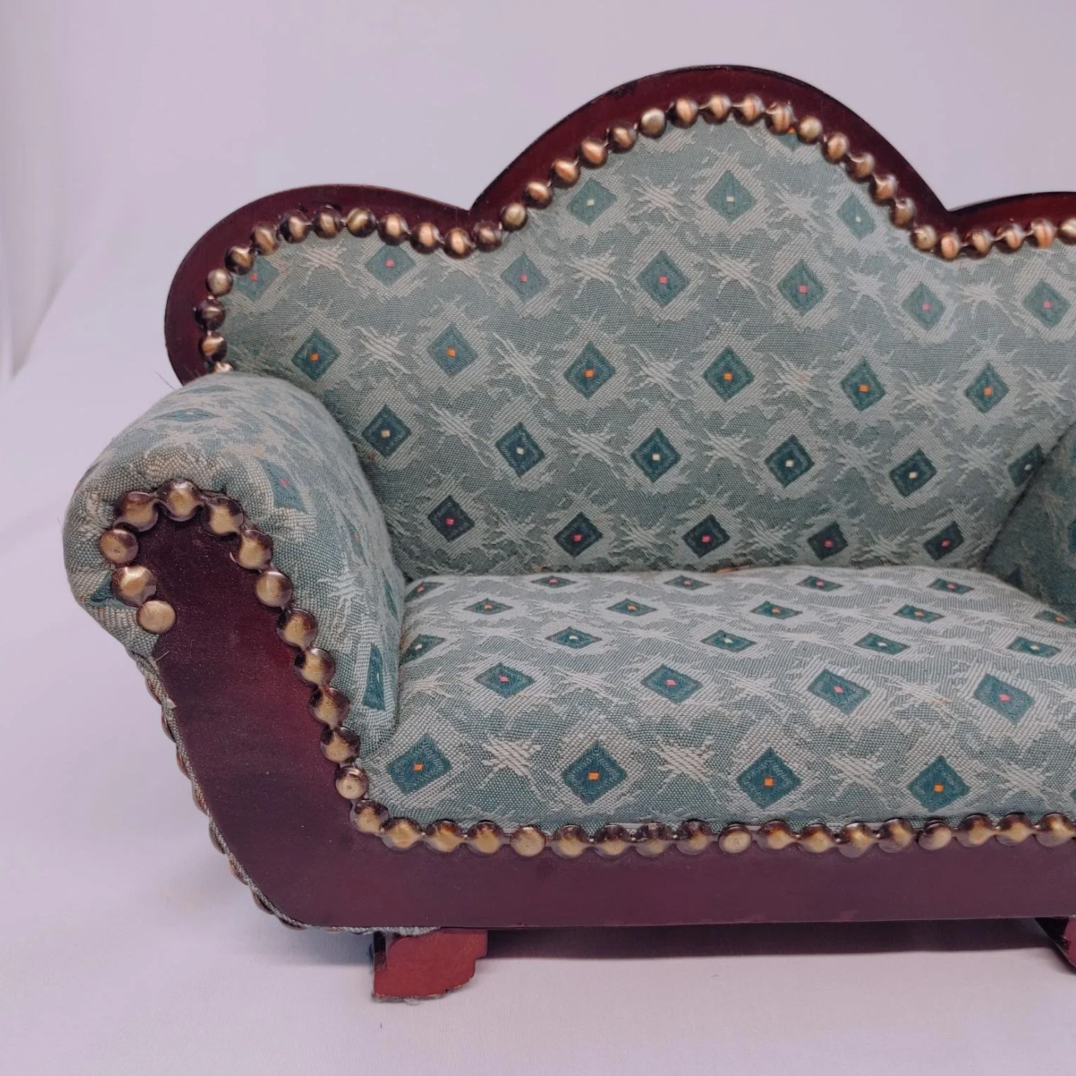 Vintage Crowne Doll Accessories Sofa / Loveseat - Green Pattern - 17" Long