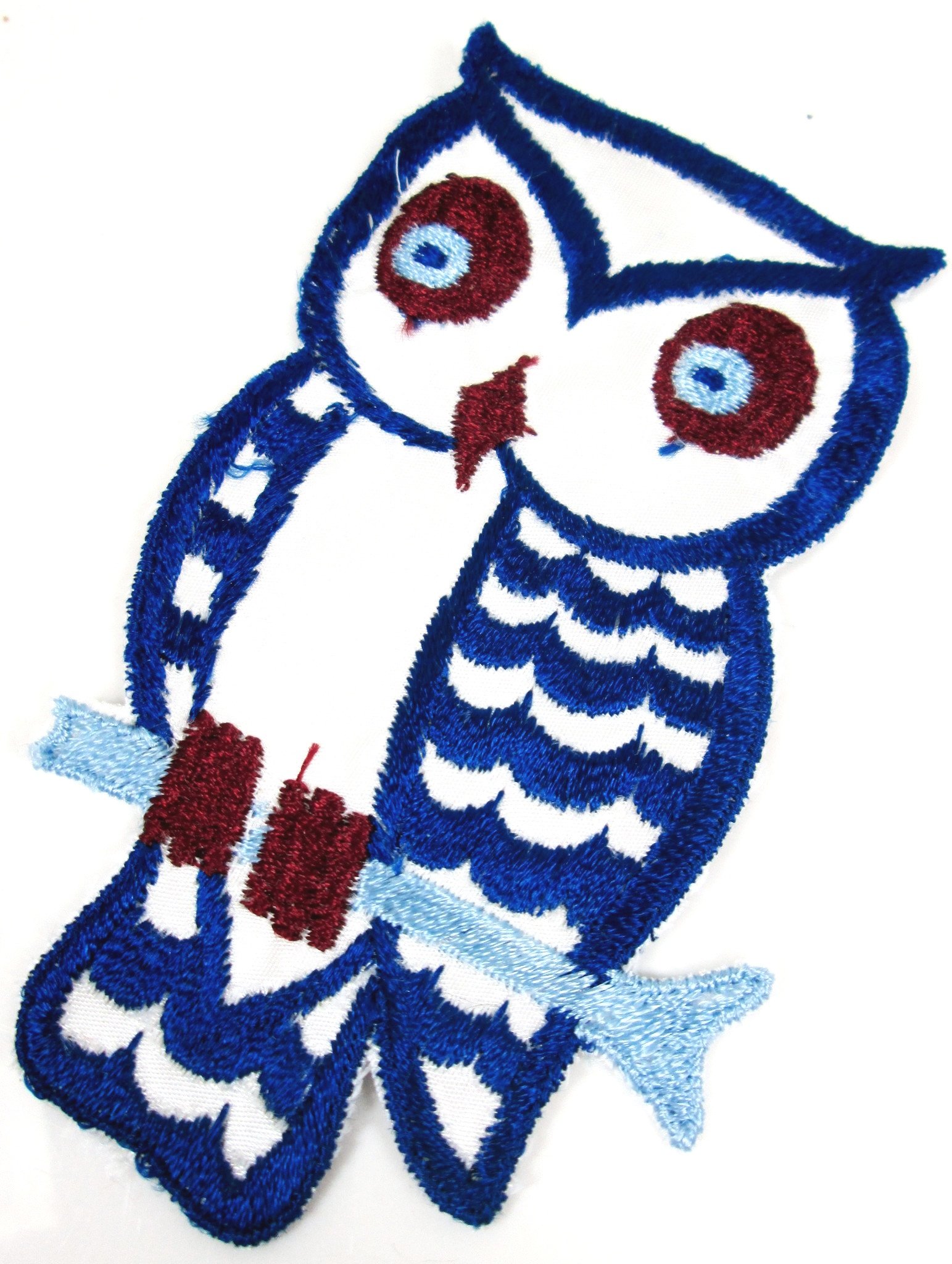 XL Vintage Embroidered Owl Sew-on Patch Blue and Brown
