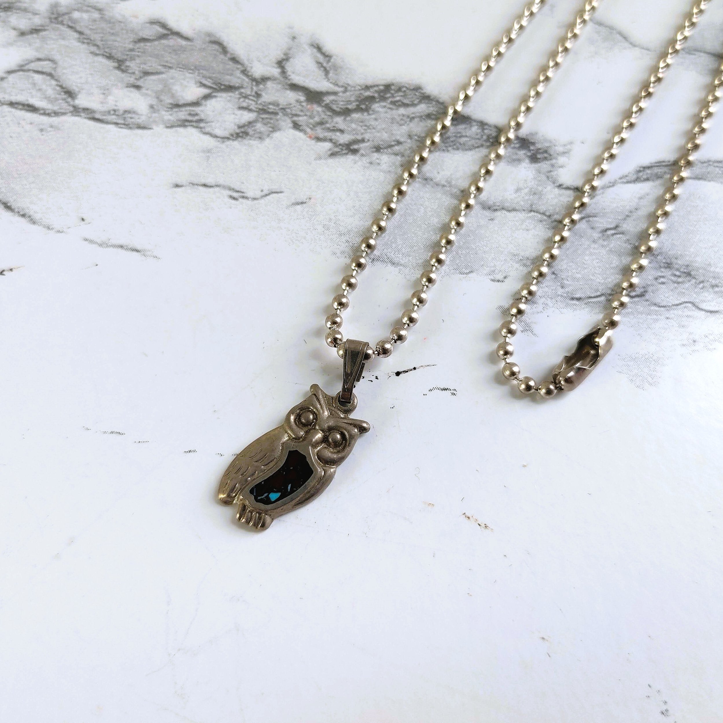 Vintage Owl Turquoise and Silver Earrings and Necklace Set