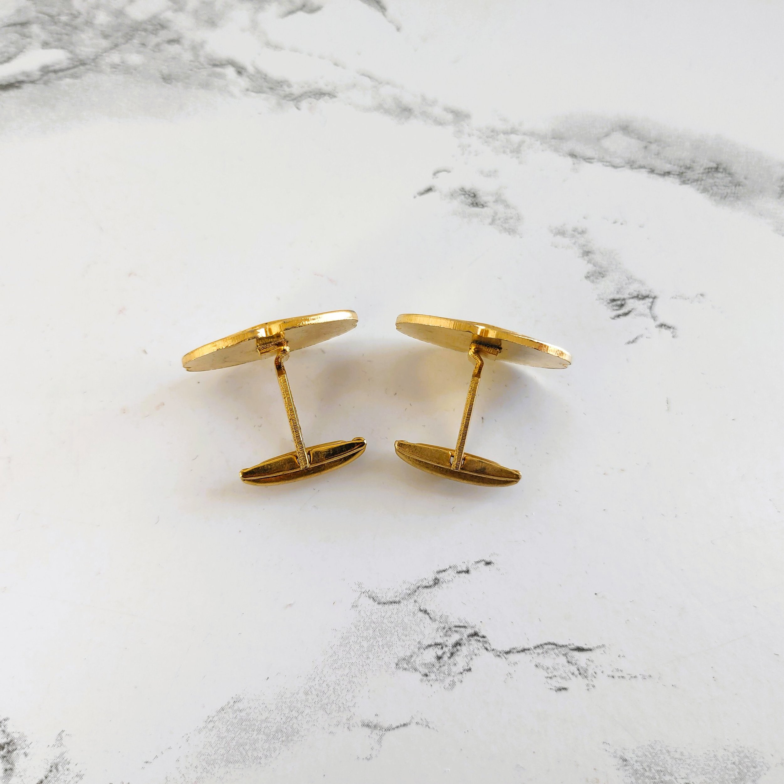 Vintage Gold-Tone Oval Cufflinks with Etched Detail - Circa 1950s