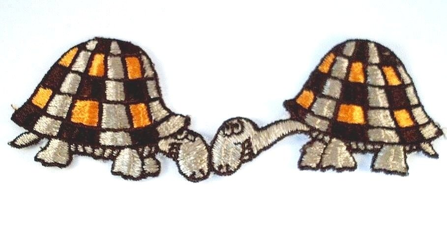 Vintage Sew On Patch Turtle Pair Brown Orange 1970s Set of 2