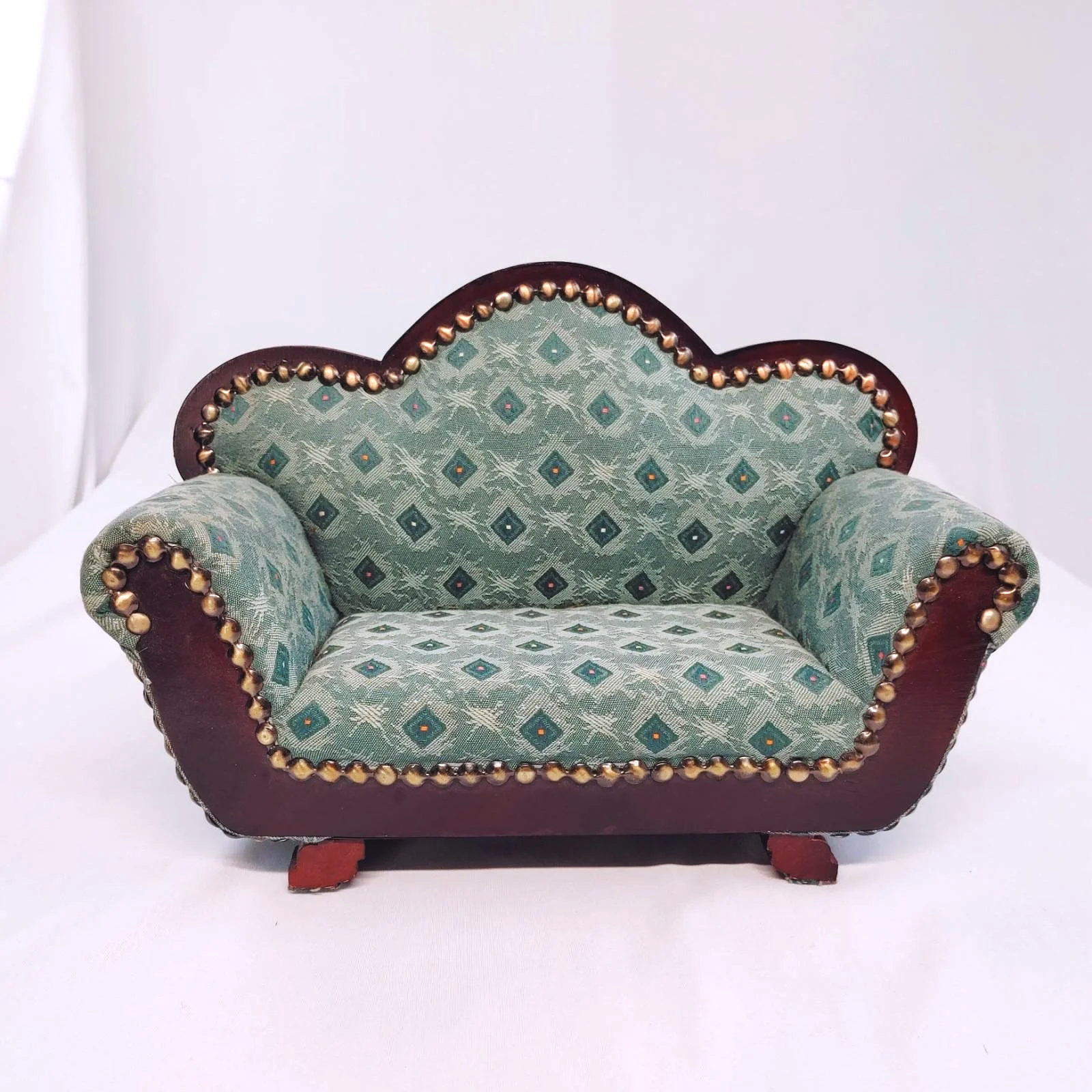 Vintage Crowne Doll Accessories Sofa / Loveseat - Green Pattern - 17" Long