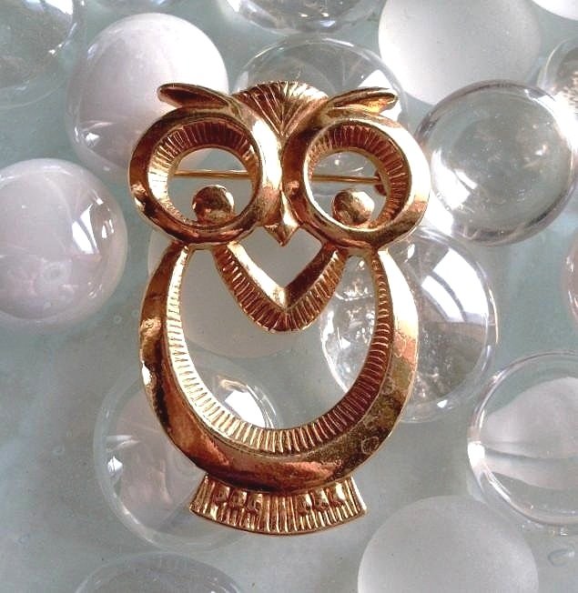 Vintage Owl Brooch Modern Abstract Big Eyes