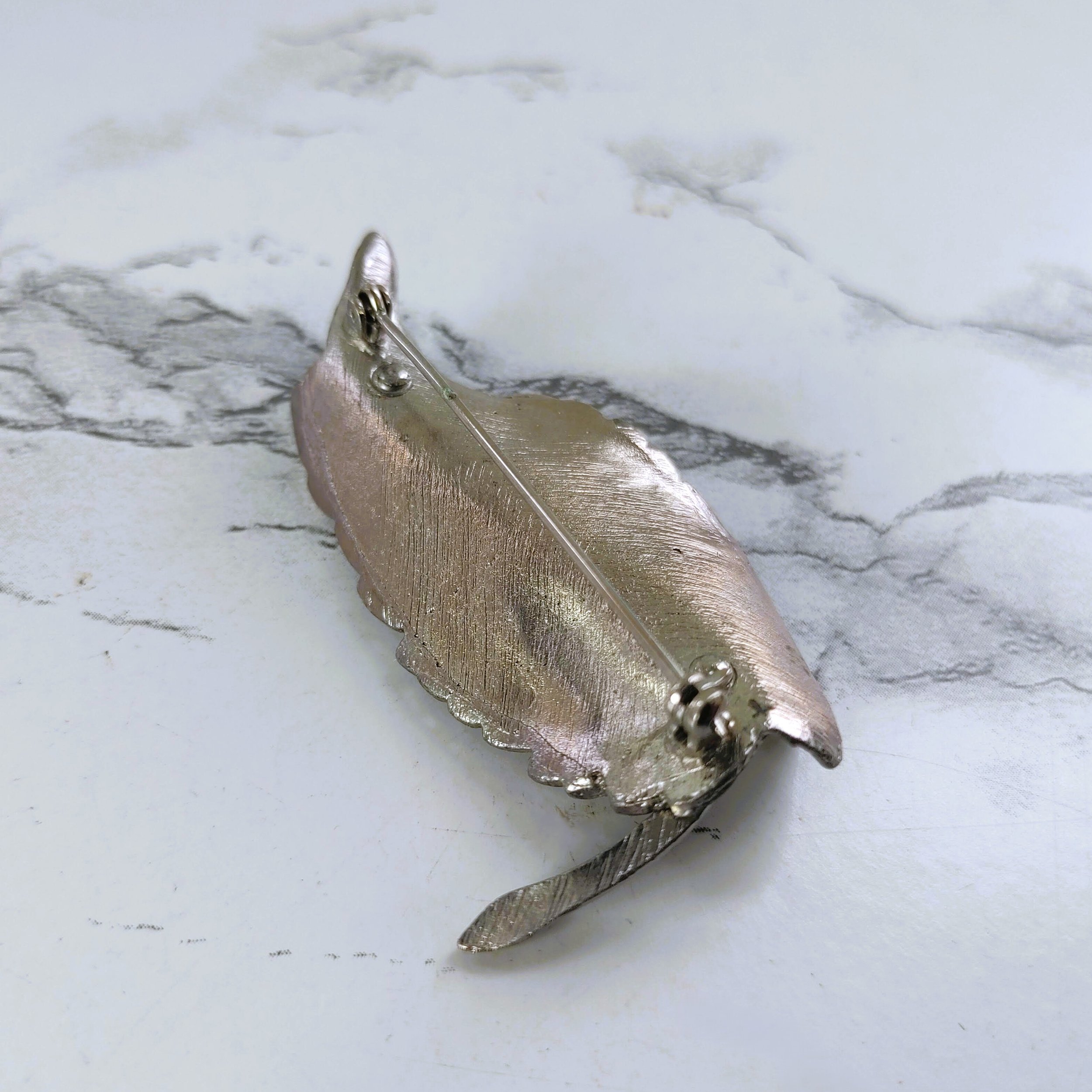 Vintage Brushed Silver Leaf Brooch
