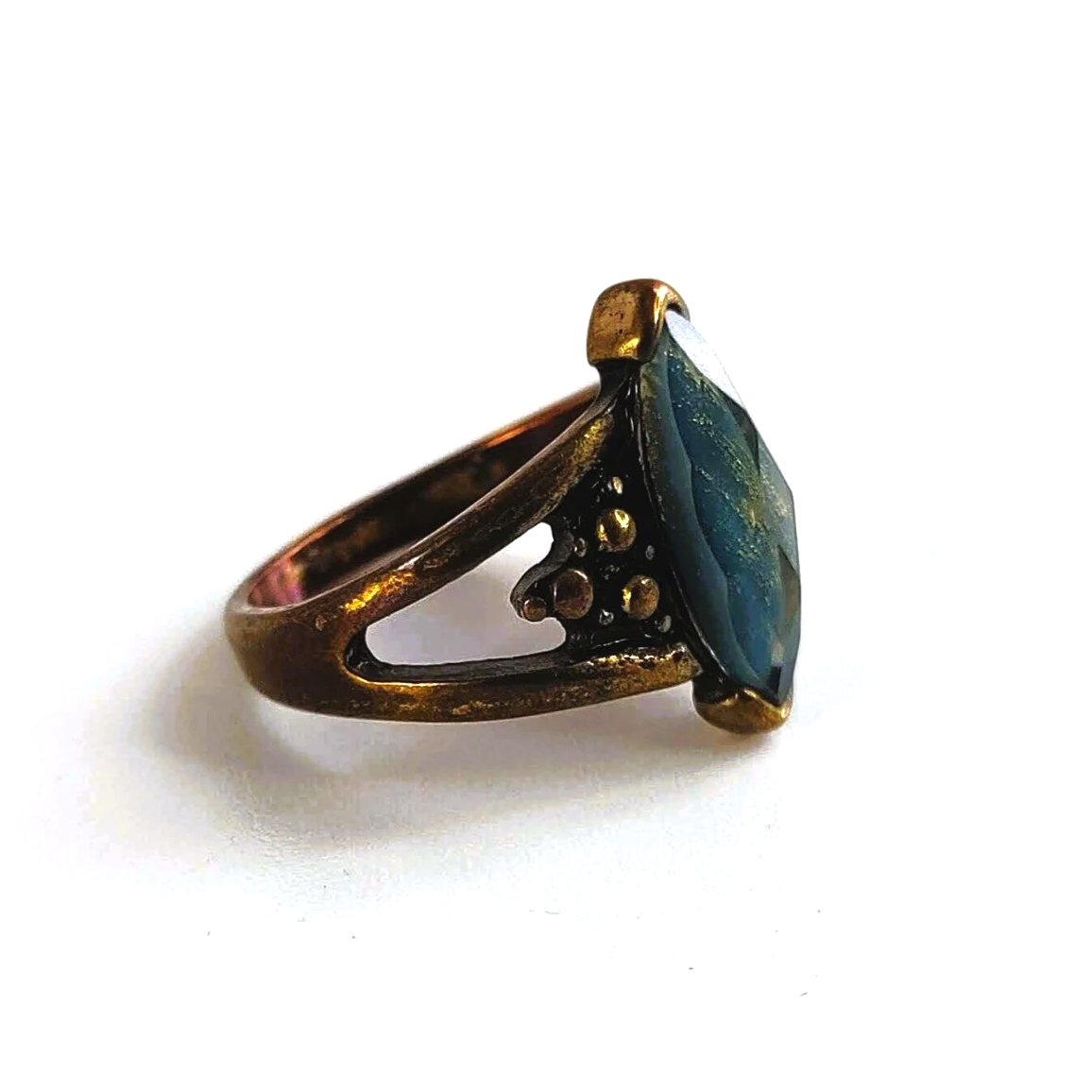 Vintage Long Knuckle Ring Encrusted Rhinestones Gold Tone 1.5" Size 6