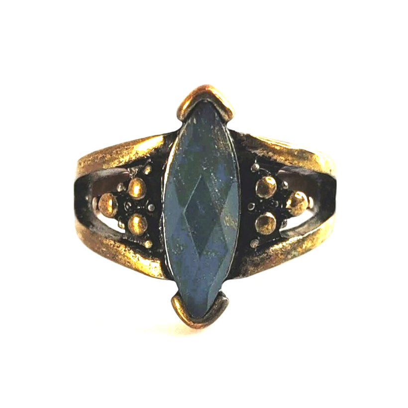 Vintage Long Knuckle Ring Encrusted Rhinestones Gold Tone 1.5" Size 6