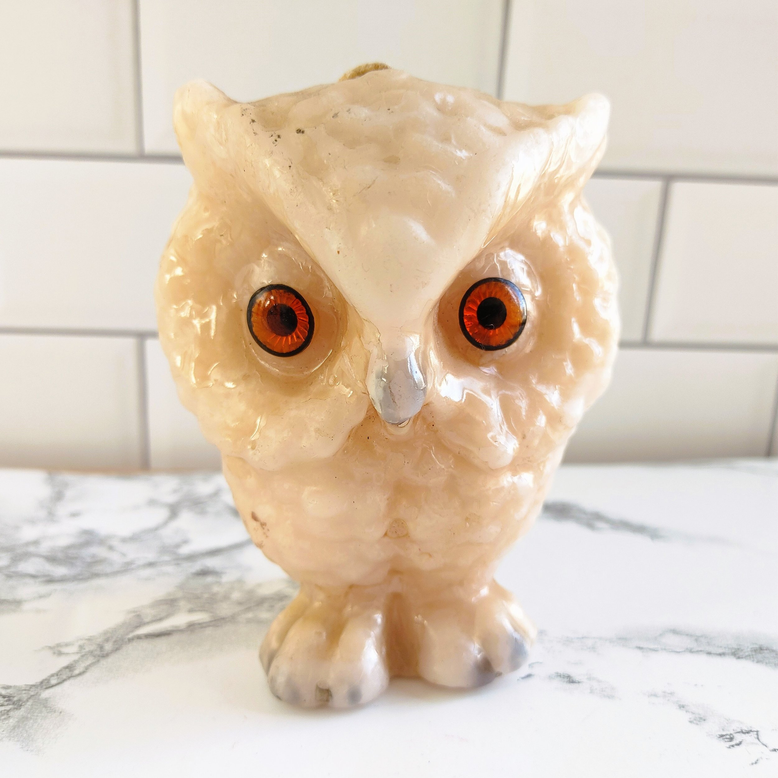 Vintage Owl Tan Candle Kitsch Tan and Grey
