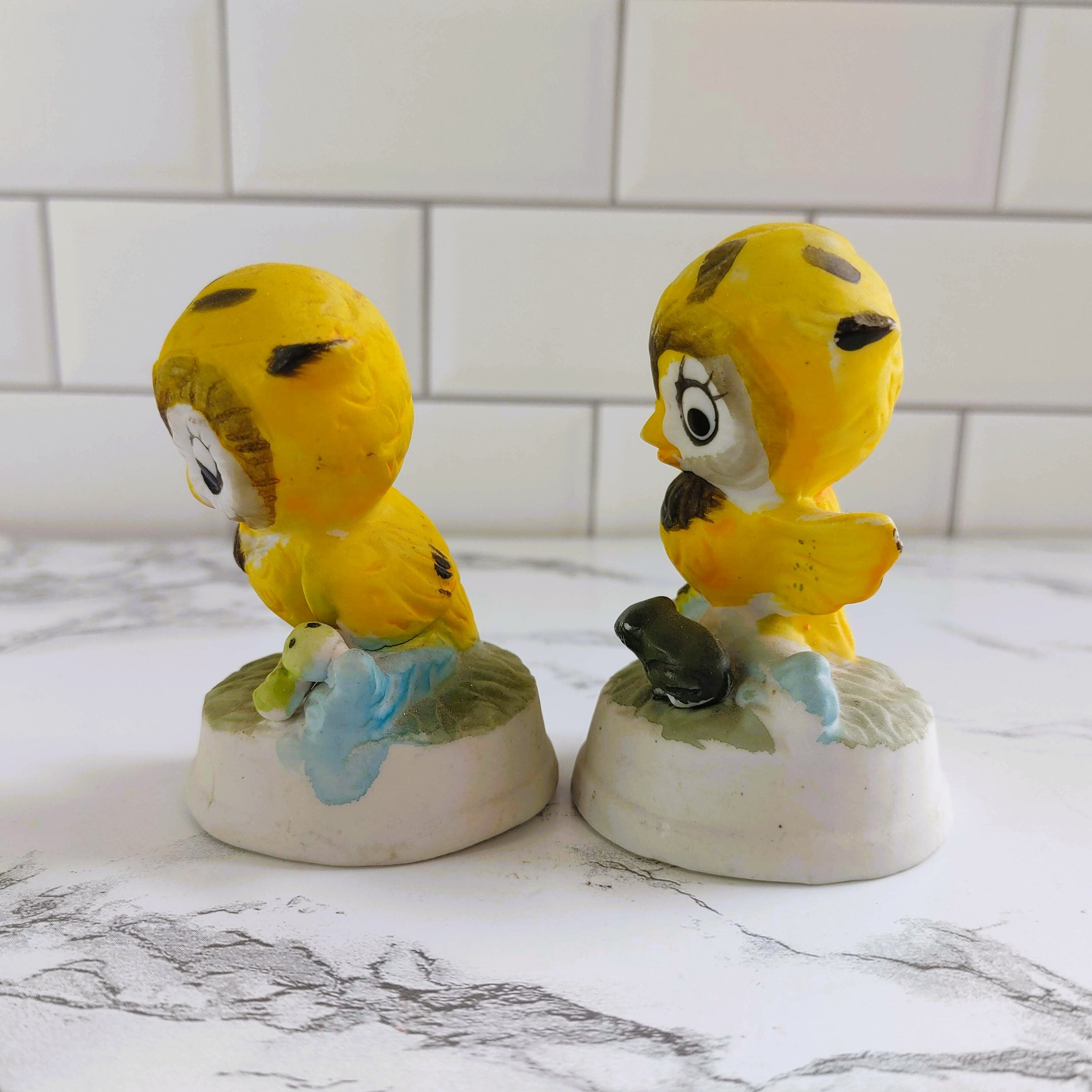 Vintage Yellow Owl Friend Figurines Frog and Caterpillar (Set of 2)