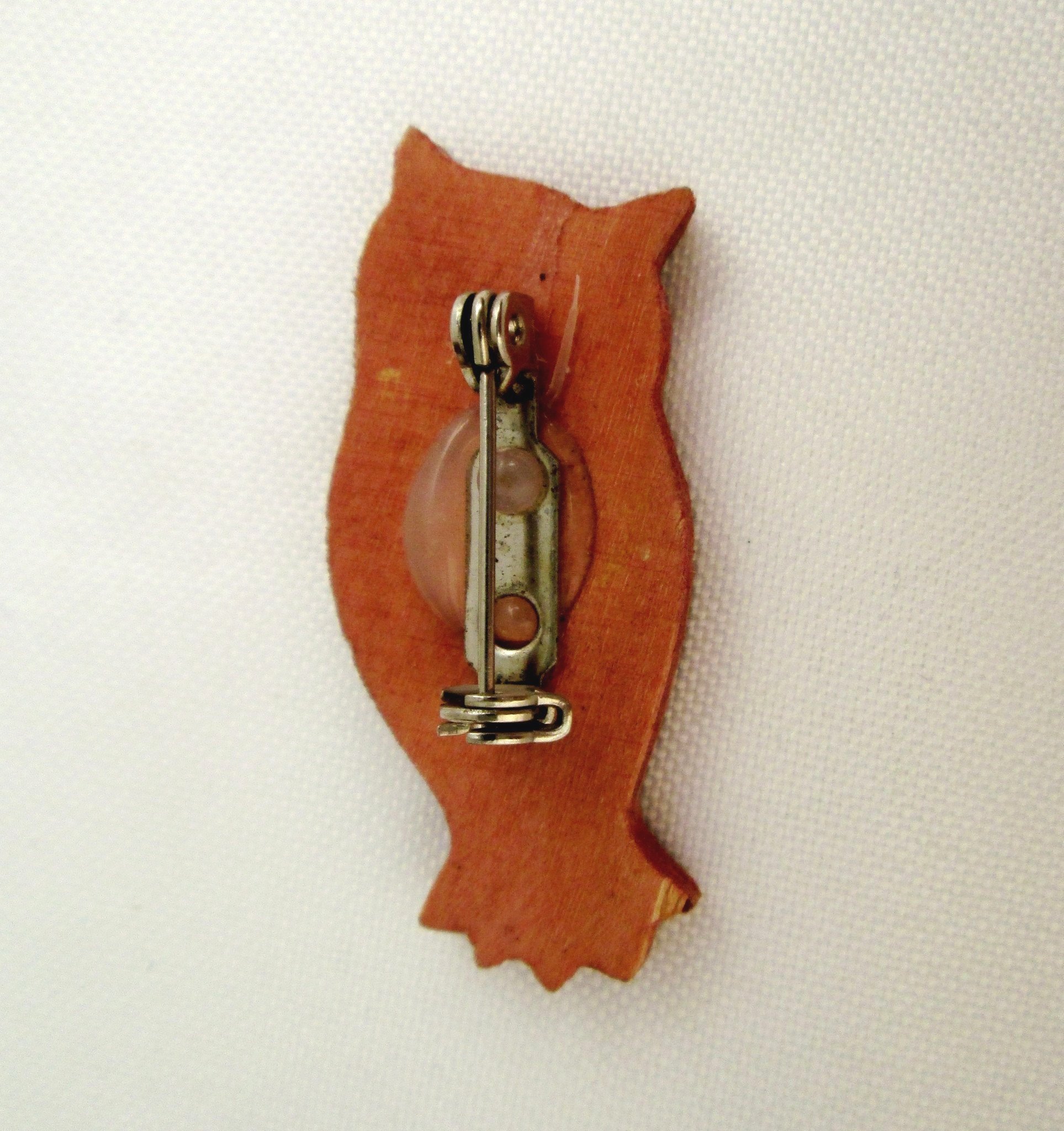 Vintage Brown Wooden Owl Pin - Hand-Painted Owl Jewelry