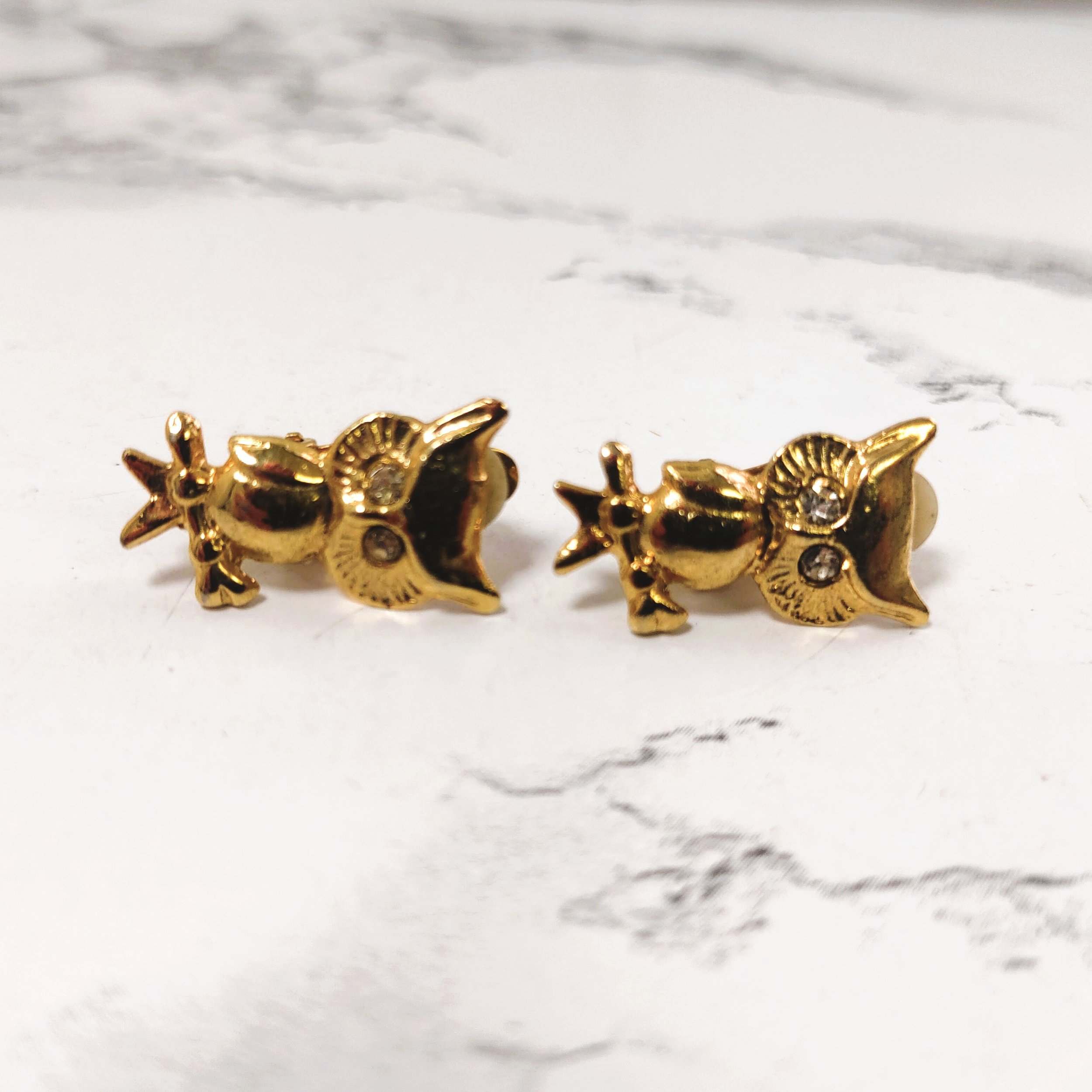 Vintage 1980s Gold-Tone Owl Clip-On Earrings