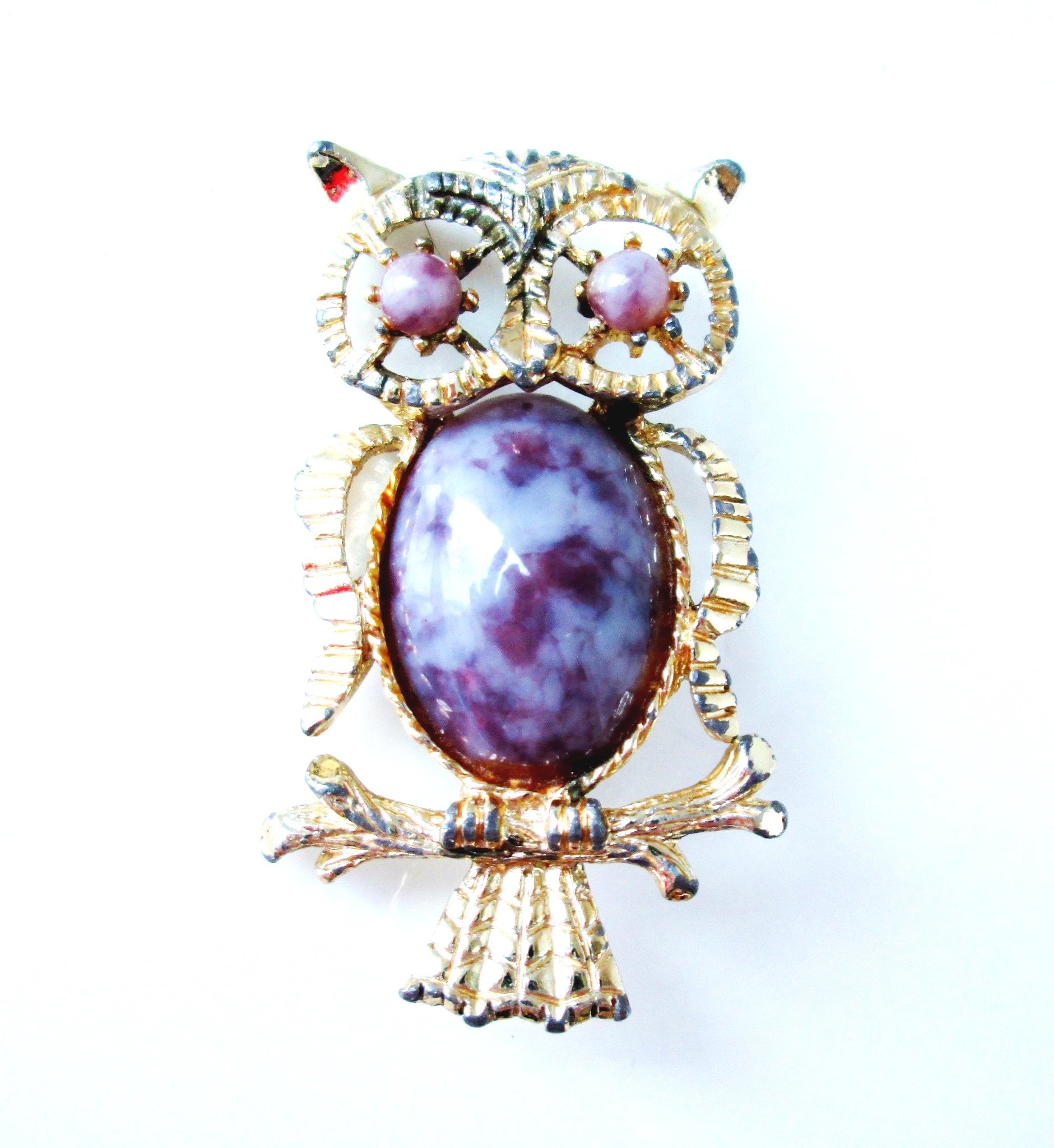 Vintage Owl Brooch Pendant by Gerrys with Purple Faux Gemstone