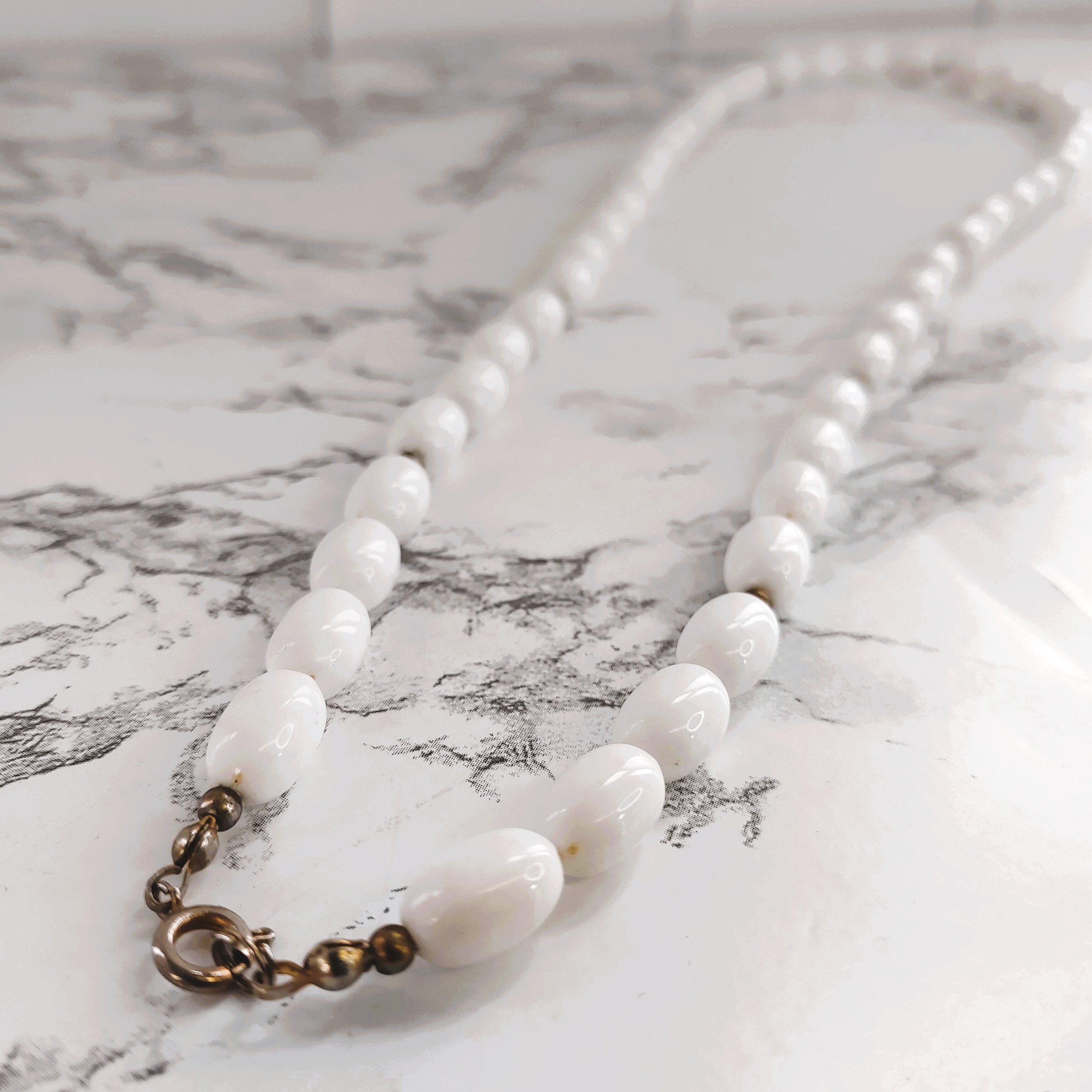 Vintage Elegant White Beaded Necklace 24 Inch