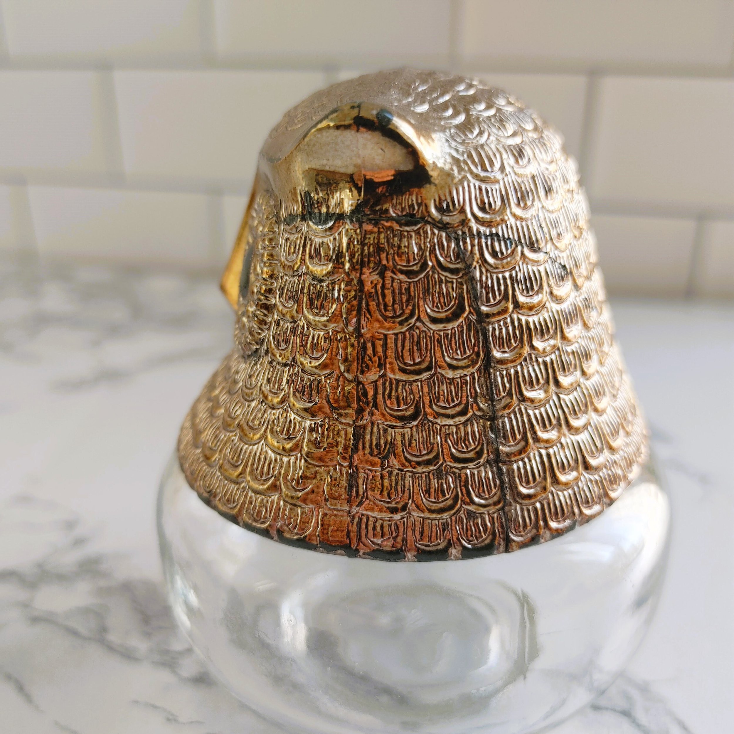 Vintage Avon Owl Bottle Decanter Glass Gold Tone Plastic