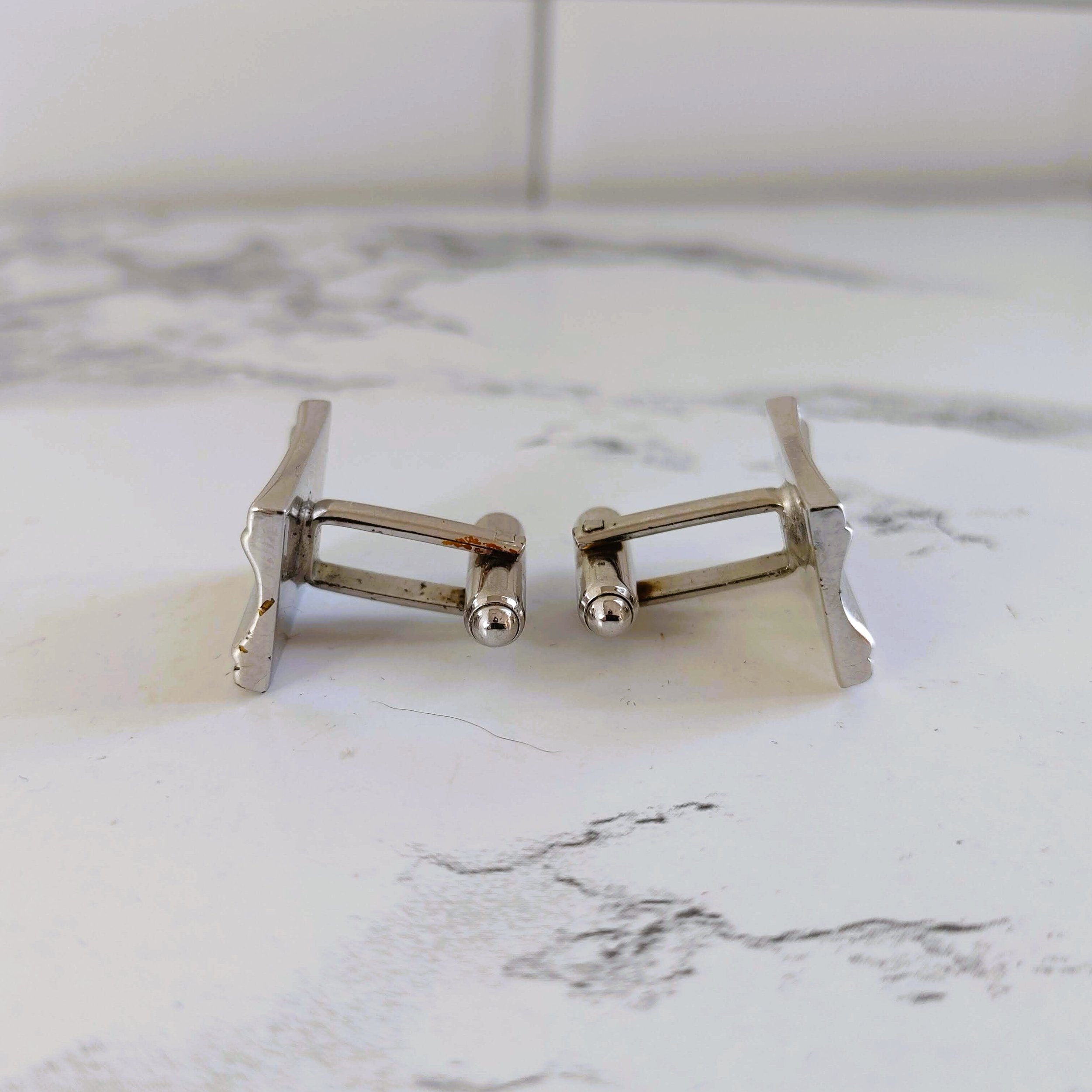 Vintage Silver-Tone Cufflinks with Indented Triangle Accents