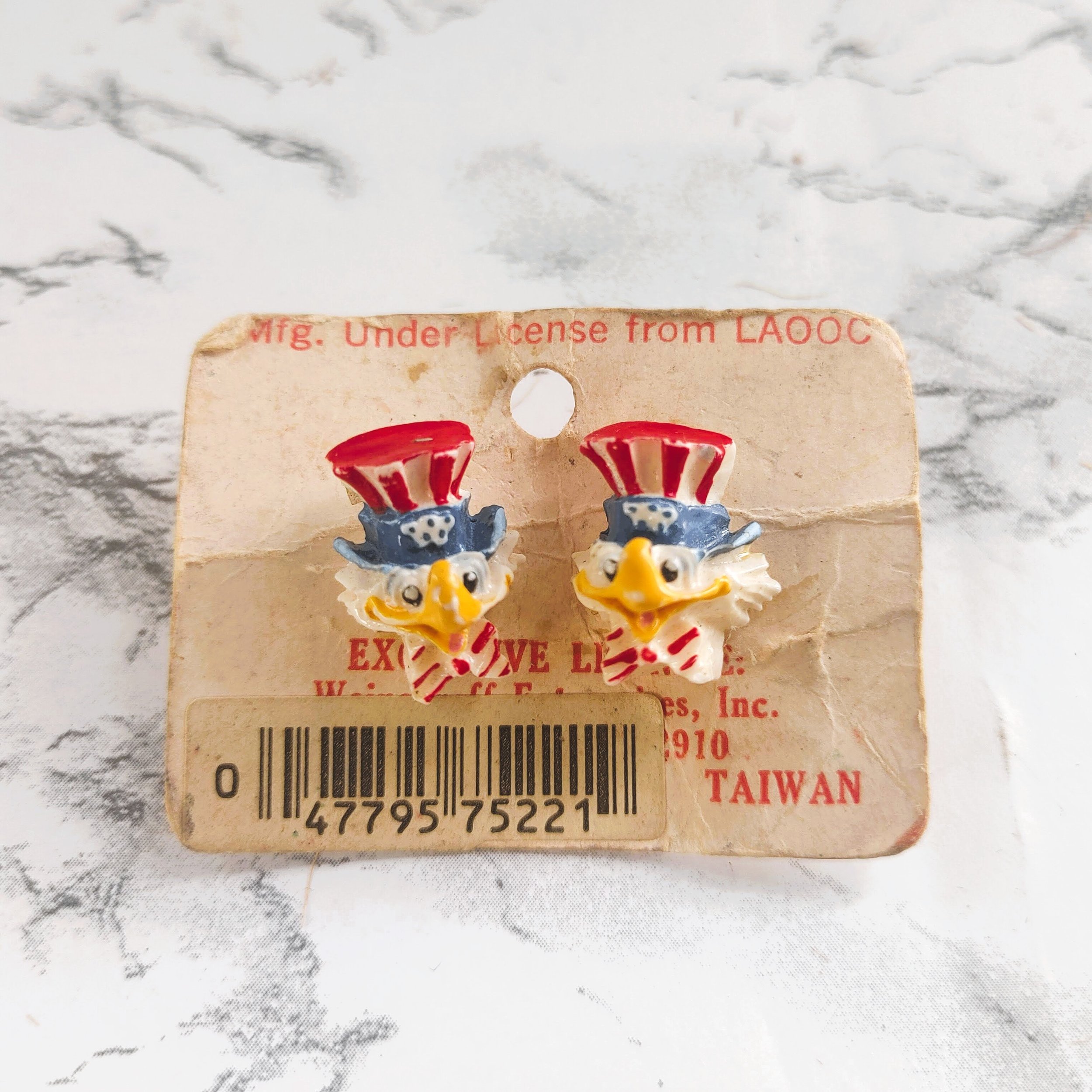 Vintage 1984 Olympic Souvenir: Sam the Eagle 3D Earrings (Original Card)