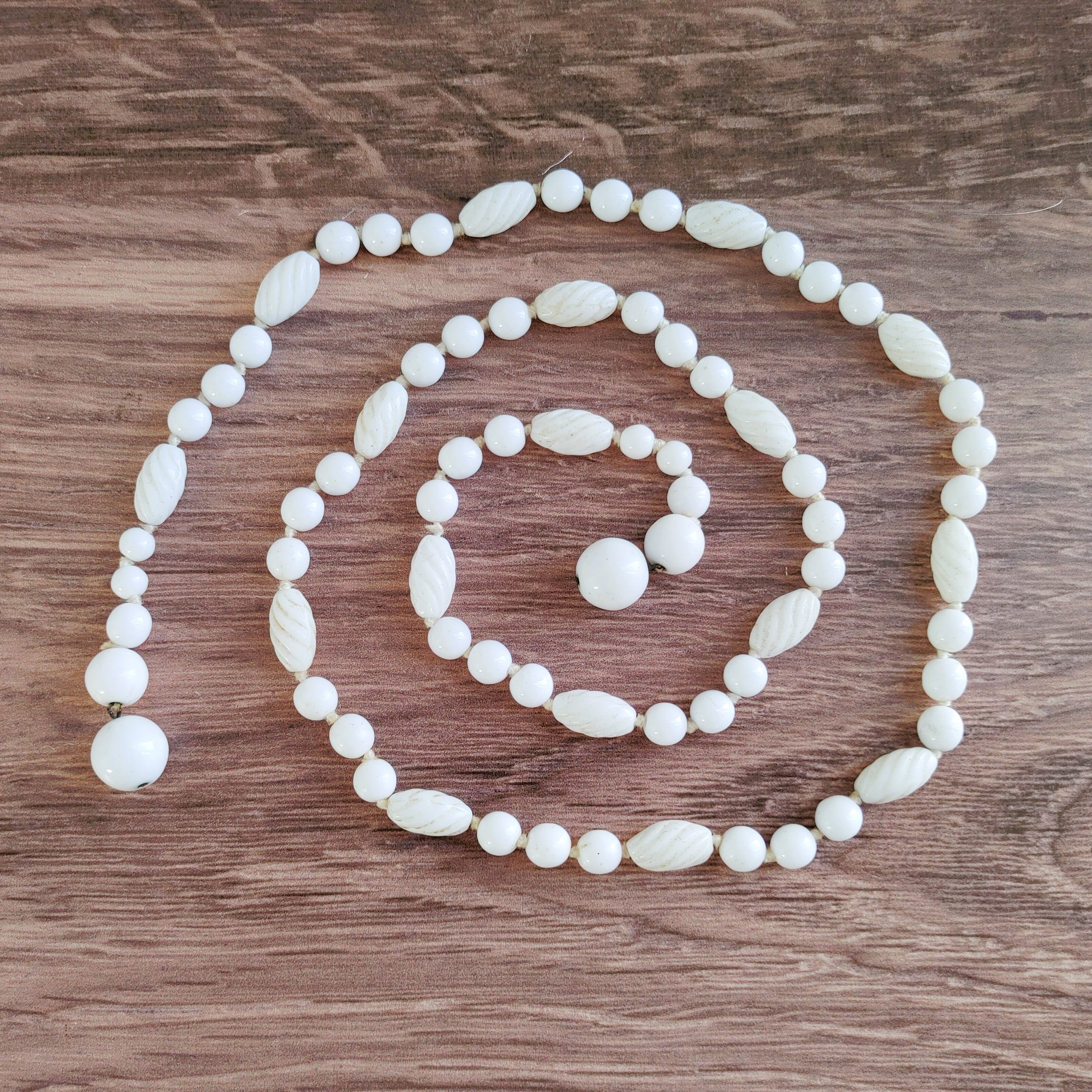 Vintage White Beaded Rope Necklace - 1960s Chic