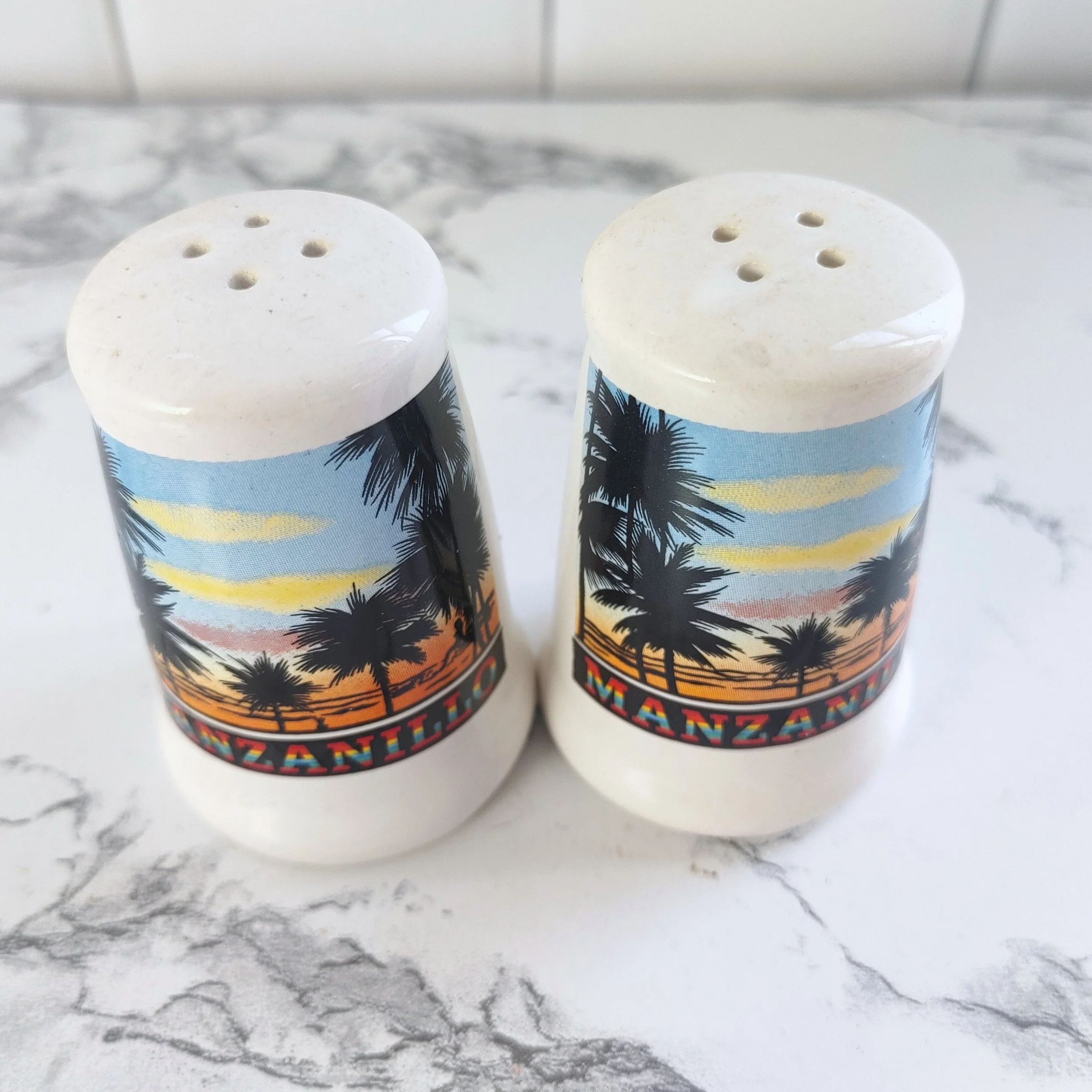 Vintage 1980s Manzanillo Mexico Sunset Salt & Pepper Shakers