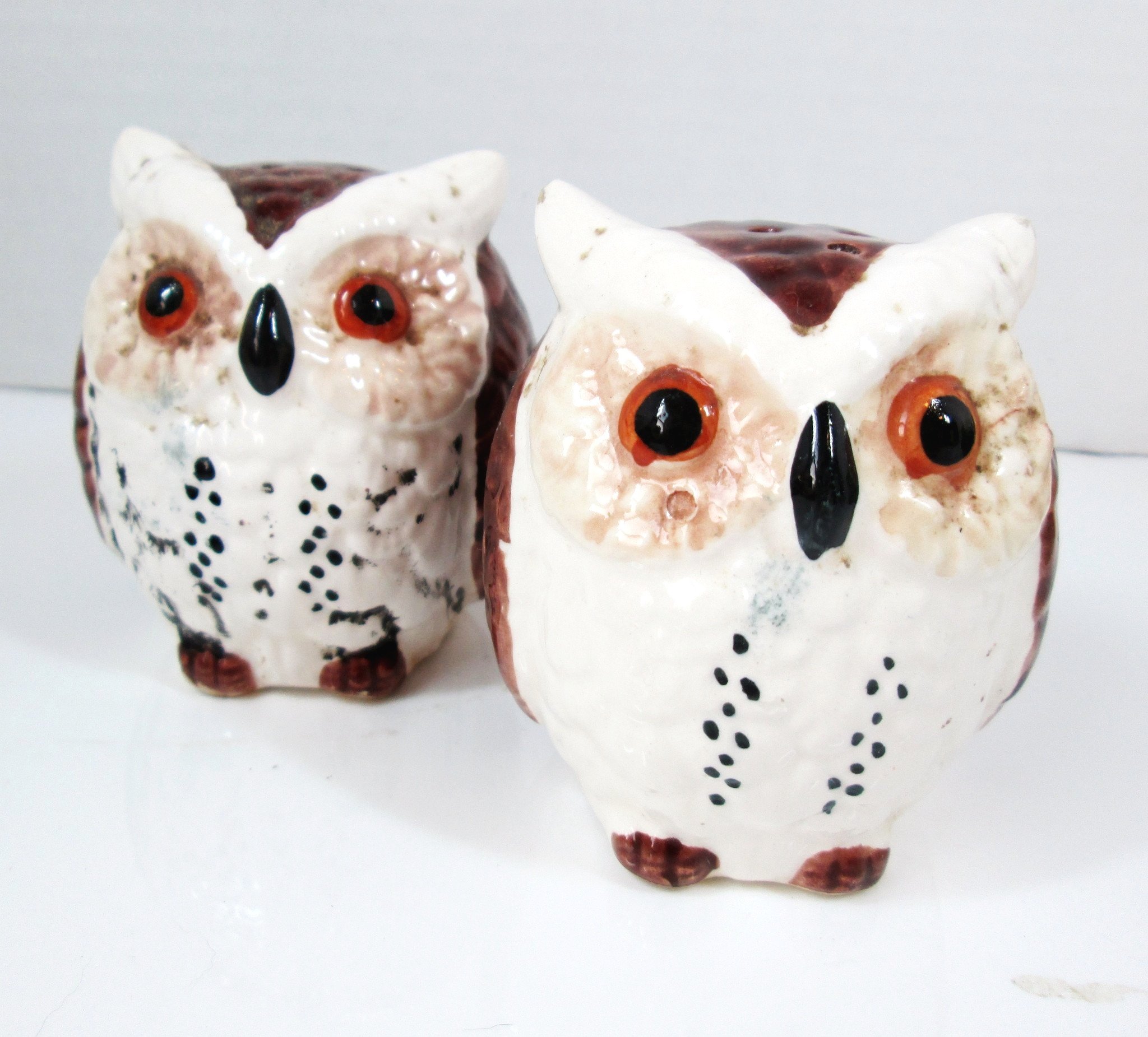 Vintage Owl Salt & Pepper Shakers - Adorable Brown & White Pair from Japan
