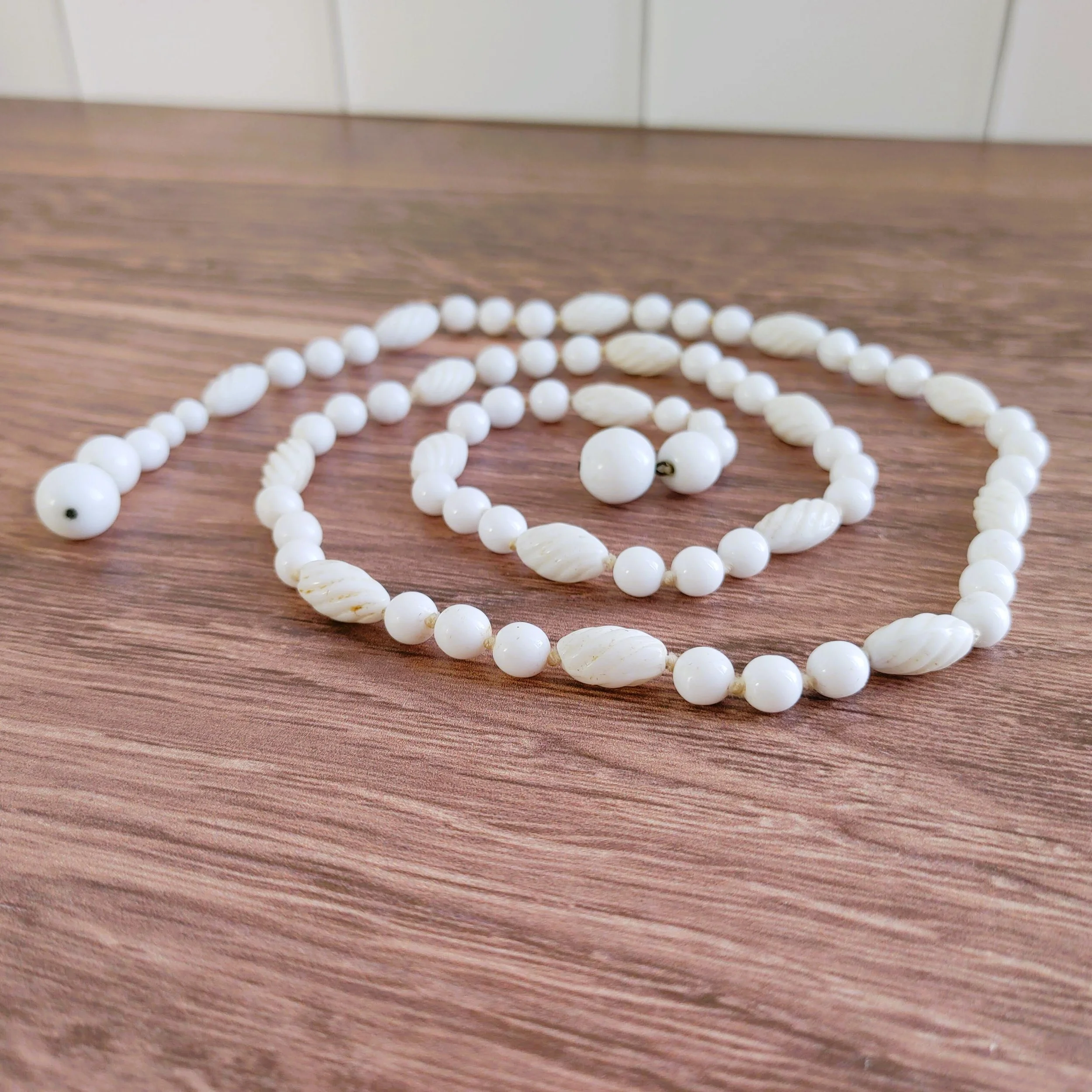 Vintage White Beaded Rope Necklace - 1960s Chic