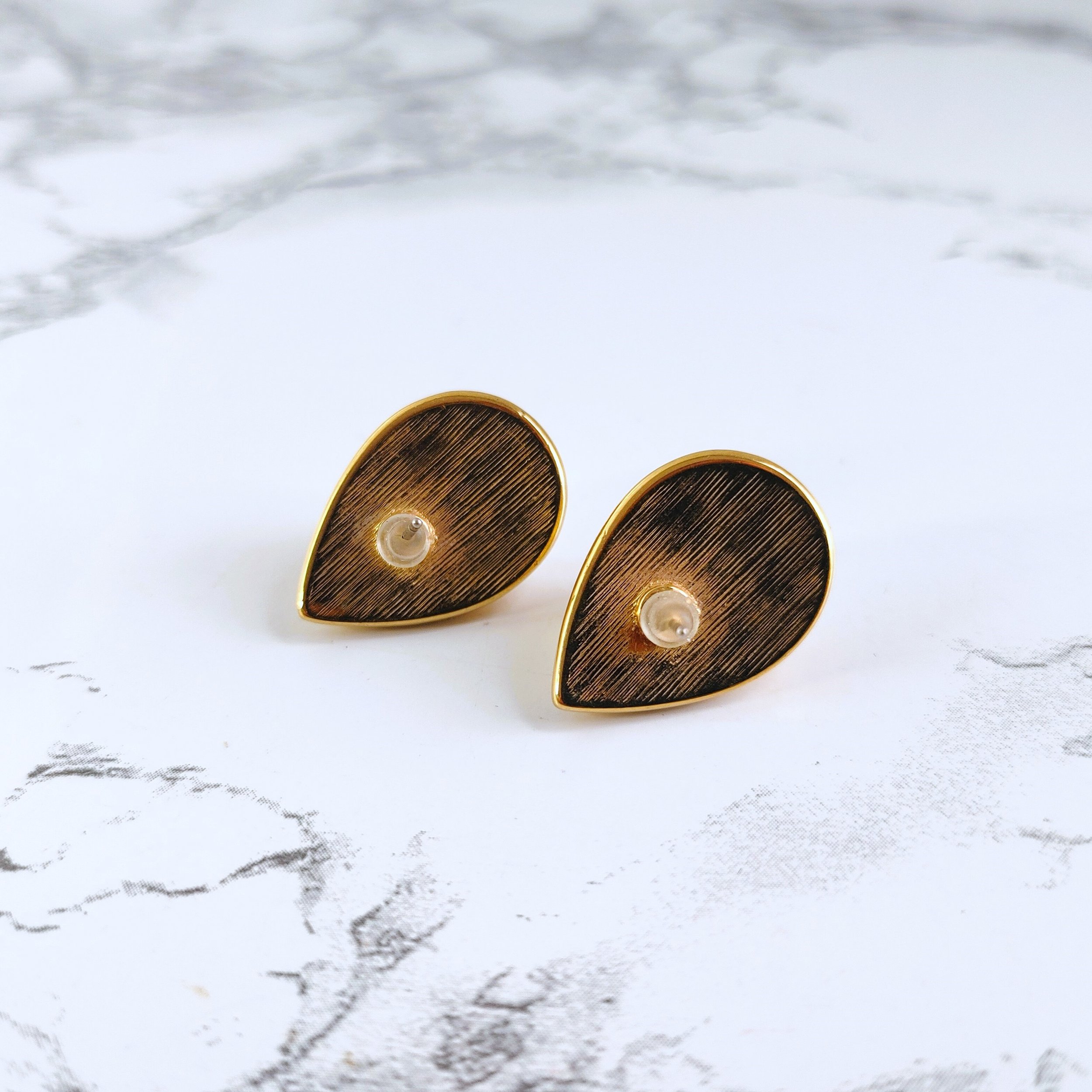 Vintage Gold-Tone Teardrop Faux Pearl Post Earrings