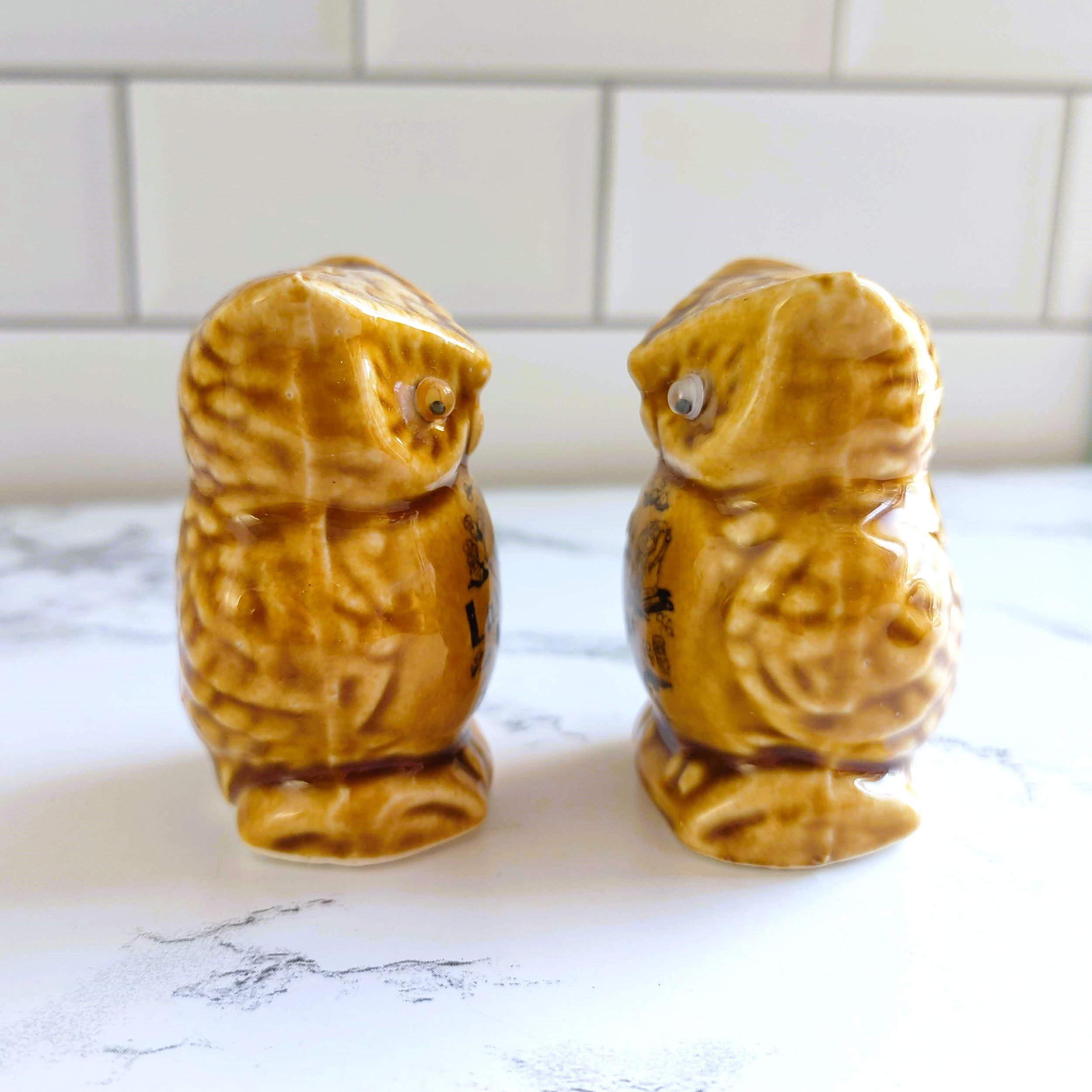 Vintage Small Owl Googly Eye Salt and Pepper Shakers - Las Vegas Souvenir