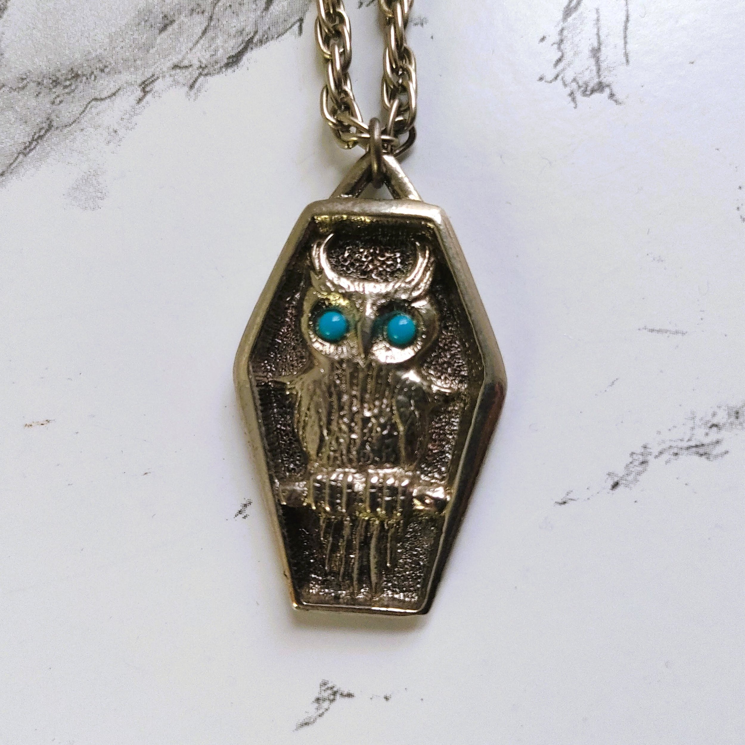 Vintage J. Ritter Owl Necklace - Silver Tone with Turquoise Eyes