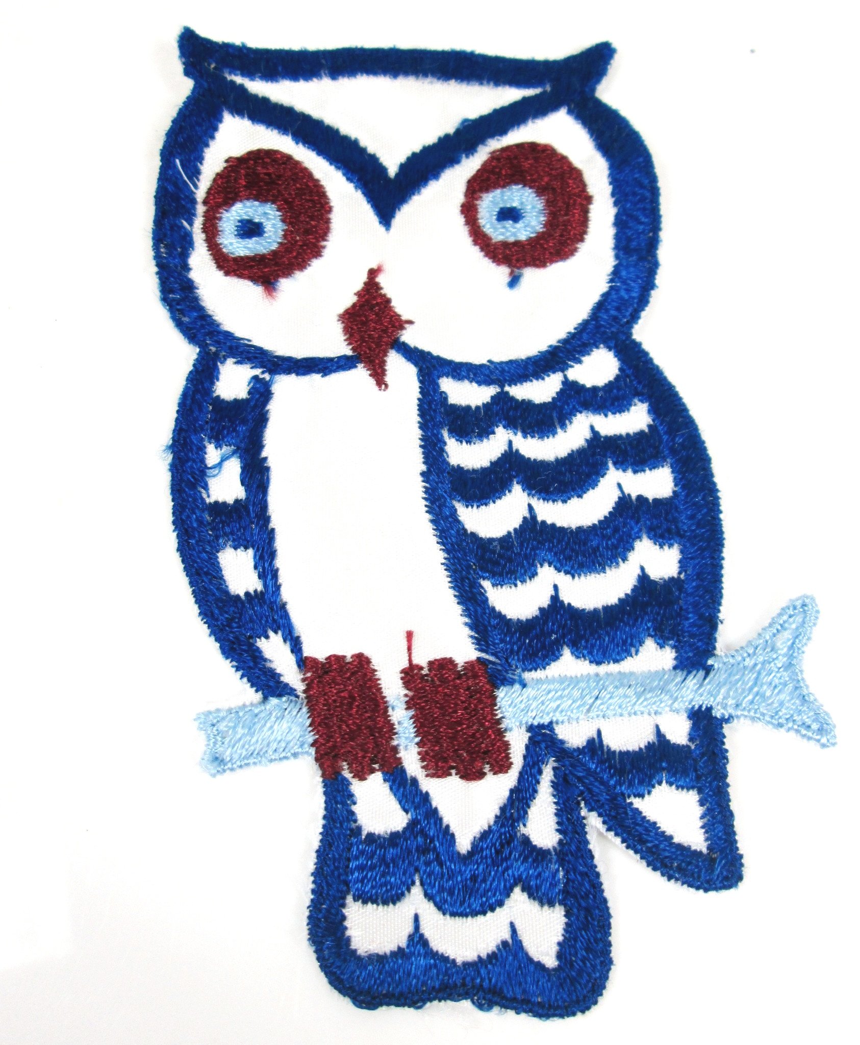 XL Vintage Embroidered Owl Sew-on Patch Blue and Brown
