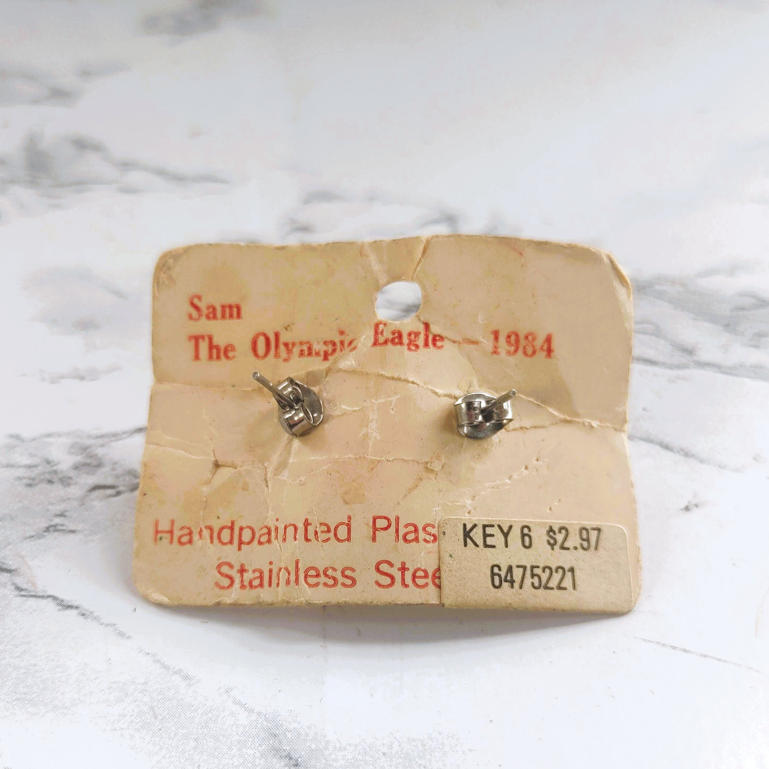 Vintage 1984 Olympic Souvenir: Sam the Eagle 3D Earrings (Original Card)