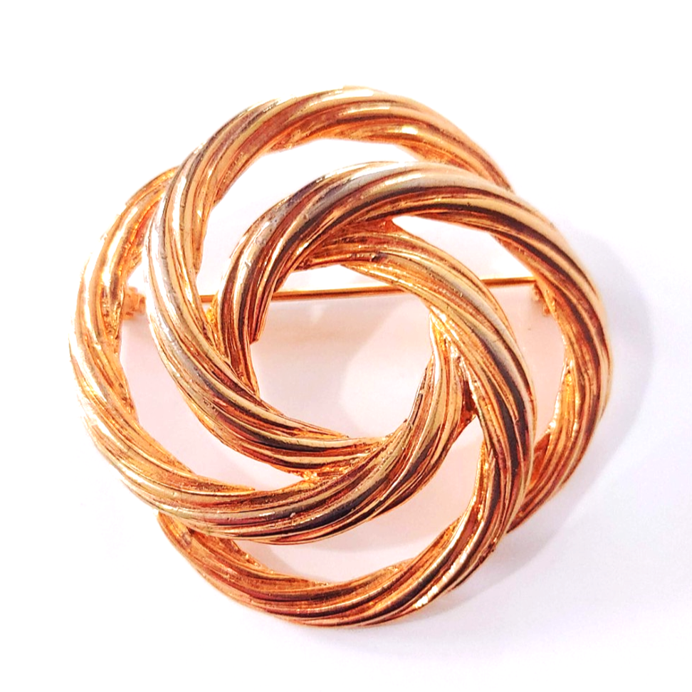 Vintage Monet-Style Twisted Rope Swirl Brooch Gold Tone Knot Pin